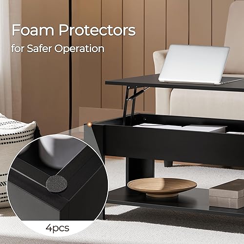 Miniatura 9 de Yaheetech Mesa de centro de madera, mesa de centro elevable con gran estante de almacenamiento oculto, mesas de comedor de mesa elevables para sala