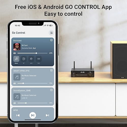Miniatura 4 de Arylic Amplificador Bluetooth B50 de 2 canales con transmisor de audio, 50W* 2 Amplificadores estéreo para el hogar con HDMI ARC, DAC, Phono in y
