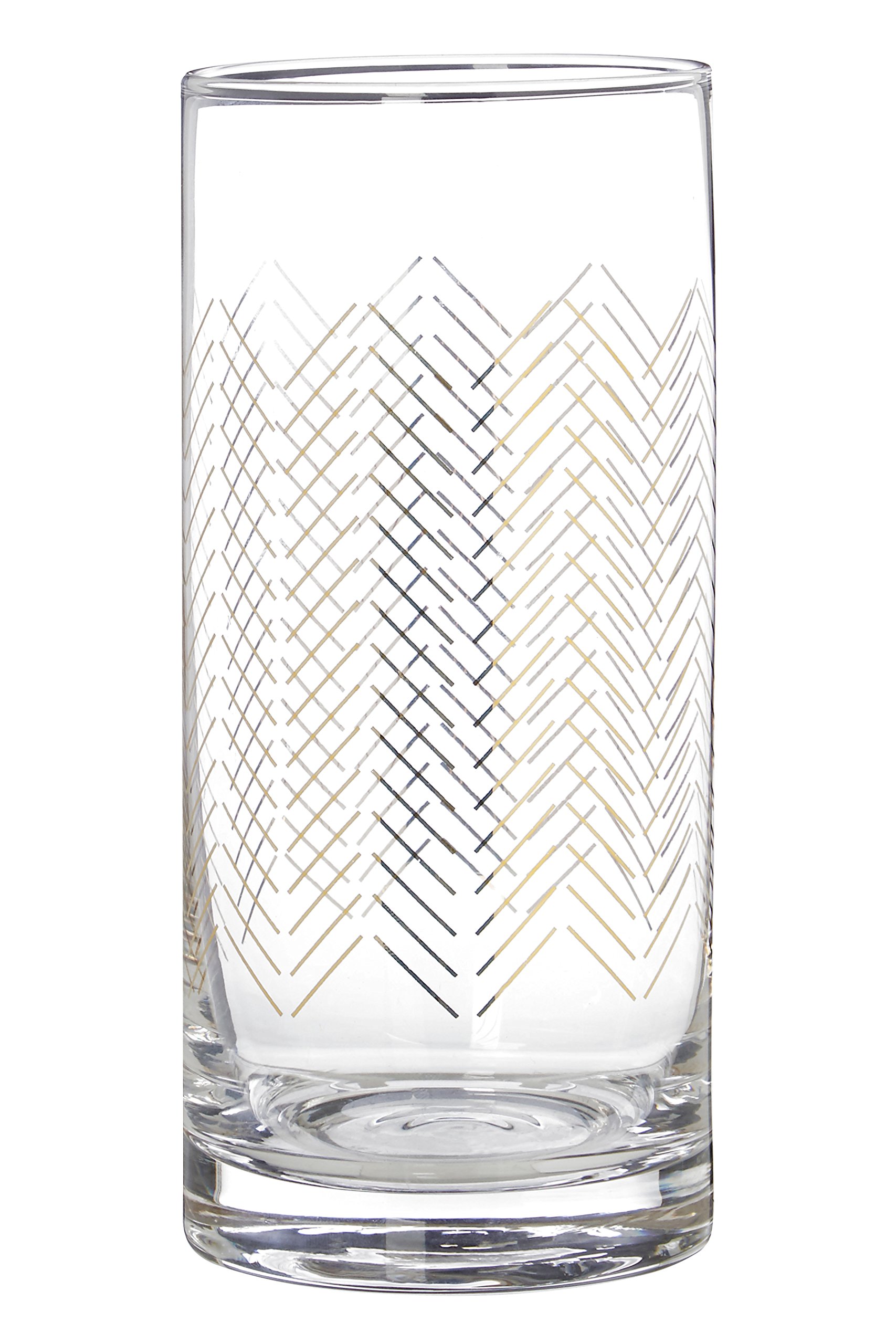 Premier Housewares High Ball Glasses - Set of 4 - Gold Wave Design - Hand Blown
