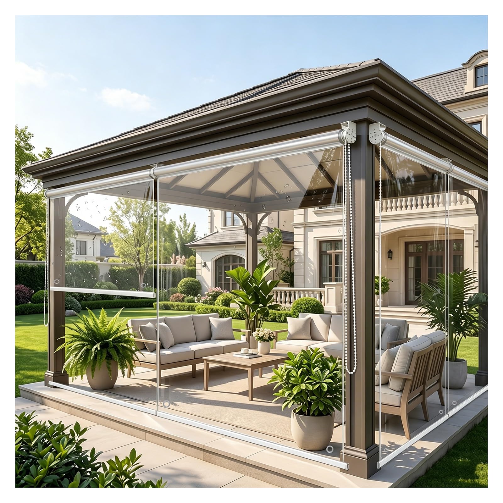 Clear waterproof roll up blinds，transparent vinyl pvc roller shades，HD Transparent Roll Up Curtain，Outdoor Pergola Roller Shade Blind，Thermal Insulated Uv Protection(W150*H250cm/W59.05*H98.4in)