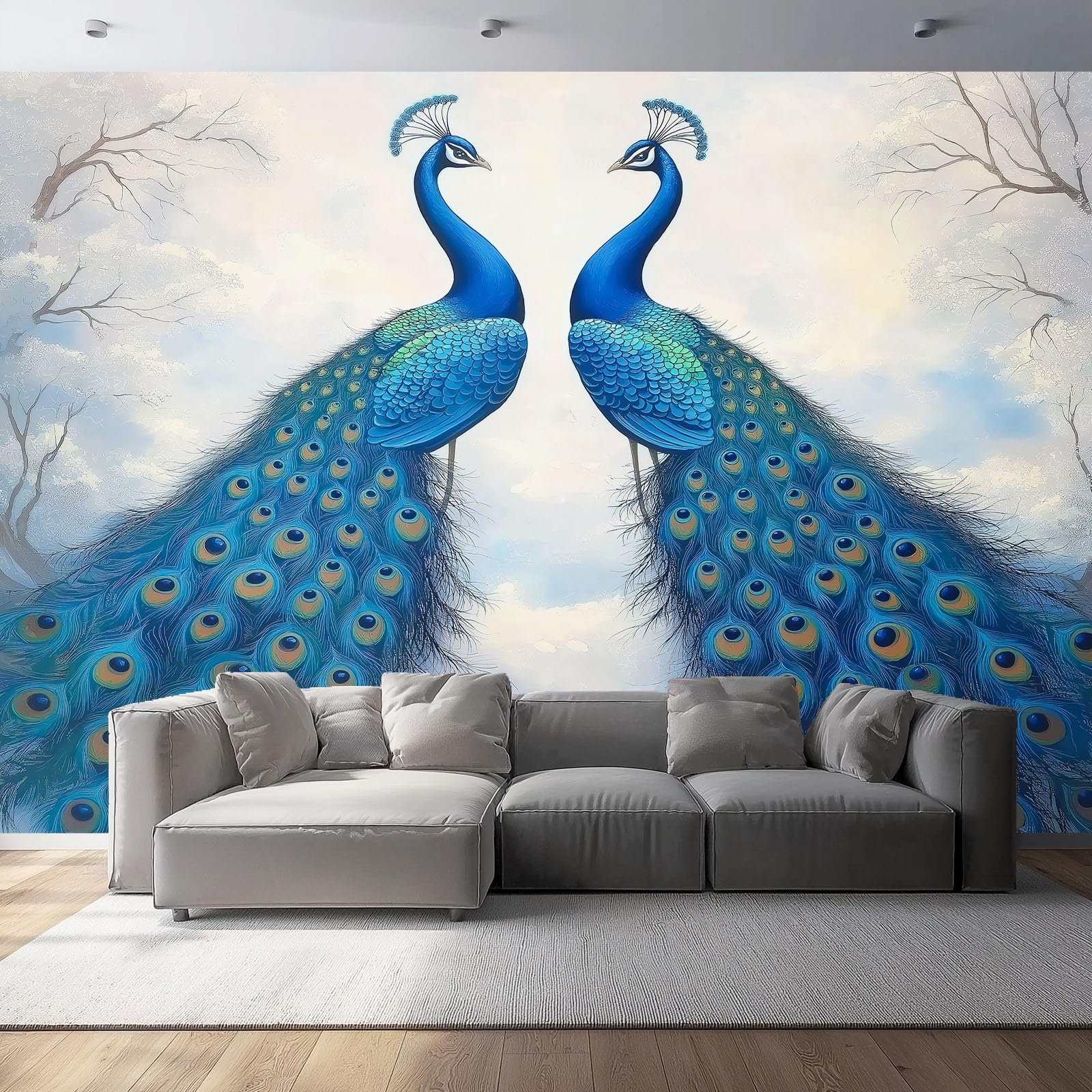 Papier peint paon 3D facile à poser : tapisserie intissée 200x140 cm pour relooker un bureau