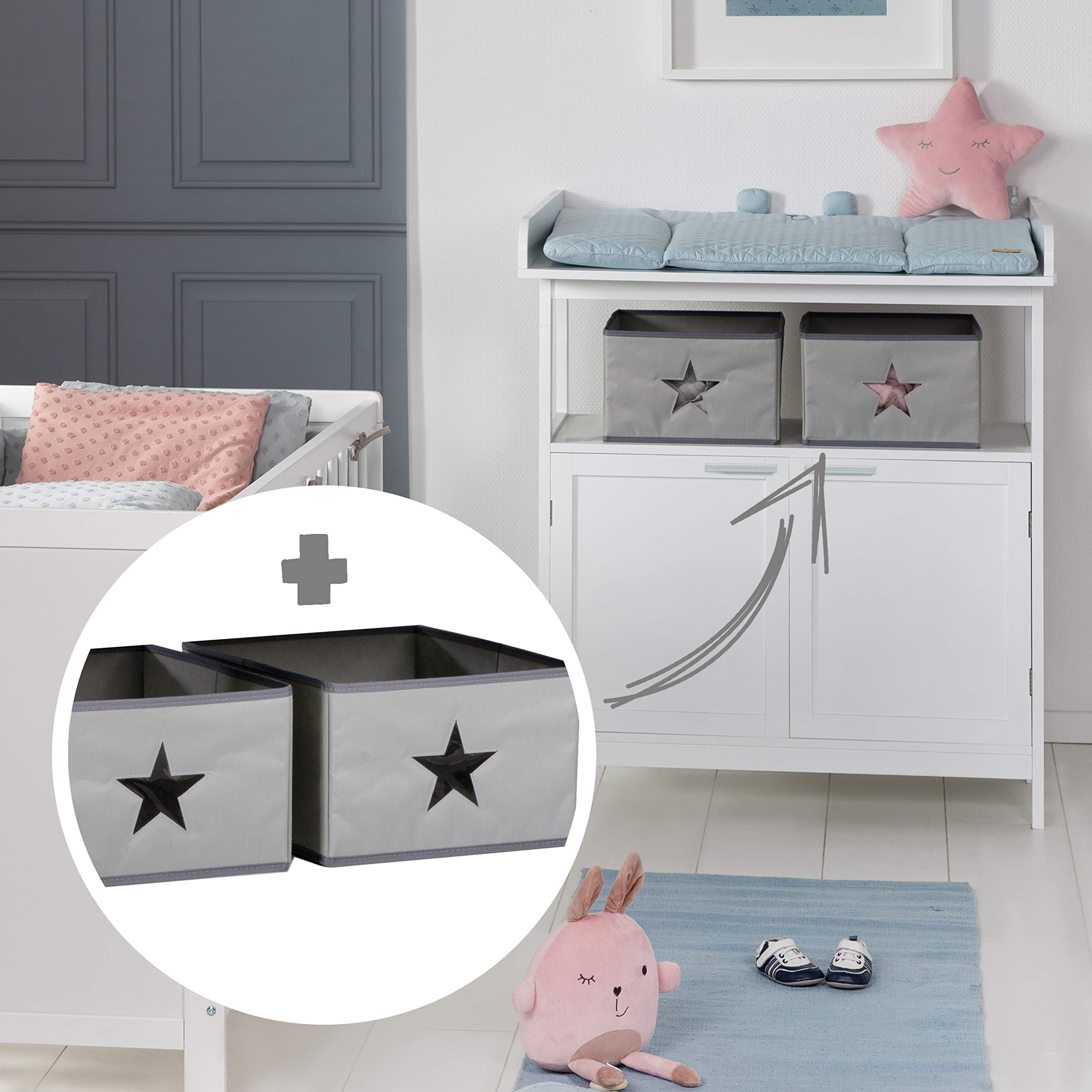 roba Commode à Langer Hamburg 2 Portes - avec Plan Amovible + 2 Boîtes de Rangement en Toile - Fixation Murale Incluse - Convertible en Commode de Salon / Blanc