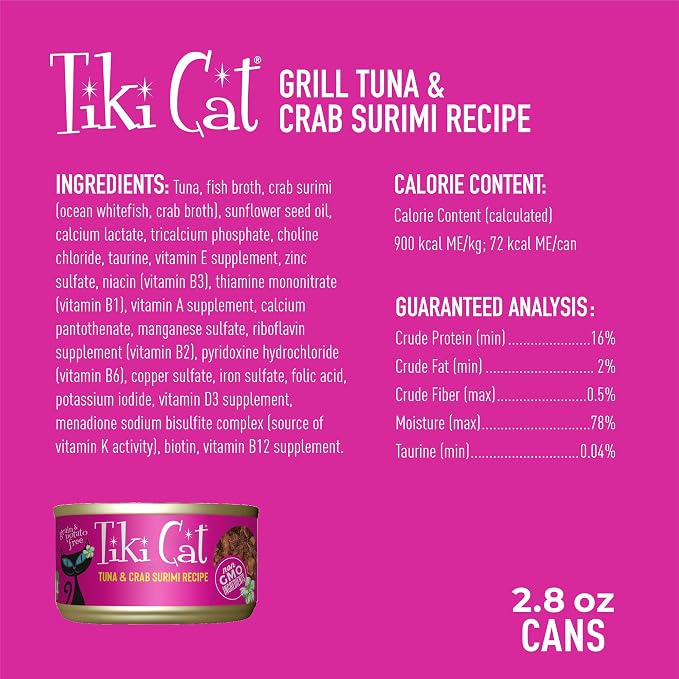 Tiki Cat Grill Alimento Húmedo para Gato, Atún y Cangrejo 12 latas miniatura 4