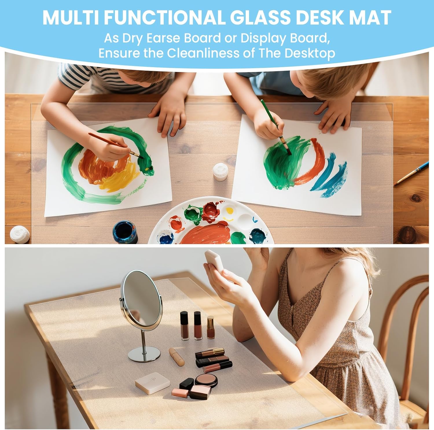 Tempered Glass Desk Pad with Beveled Edge, 32" x 20" Frosted Glass Office Desk Pad for Keyboard and Computer Monitor, Desk Mat for Desktop Dry Erase