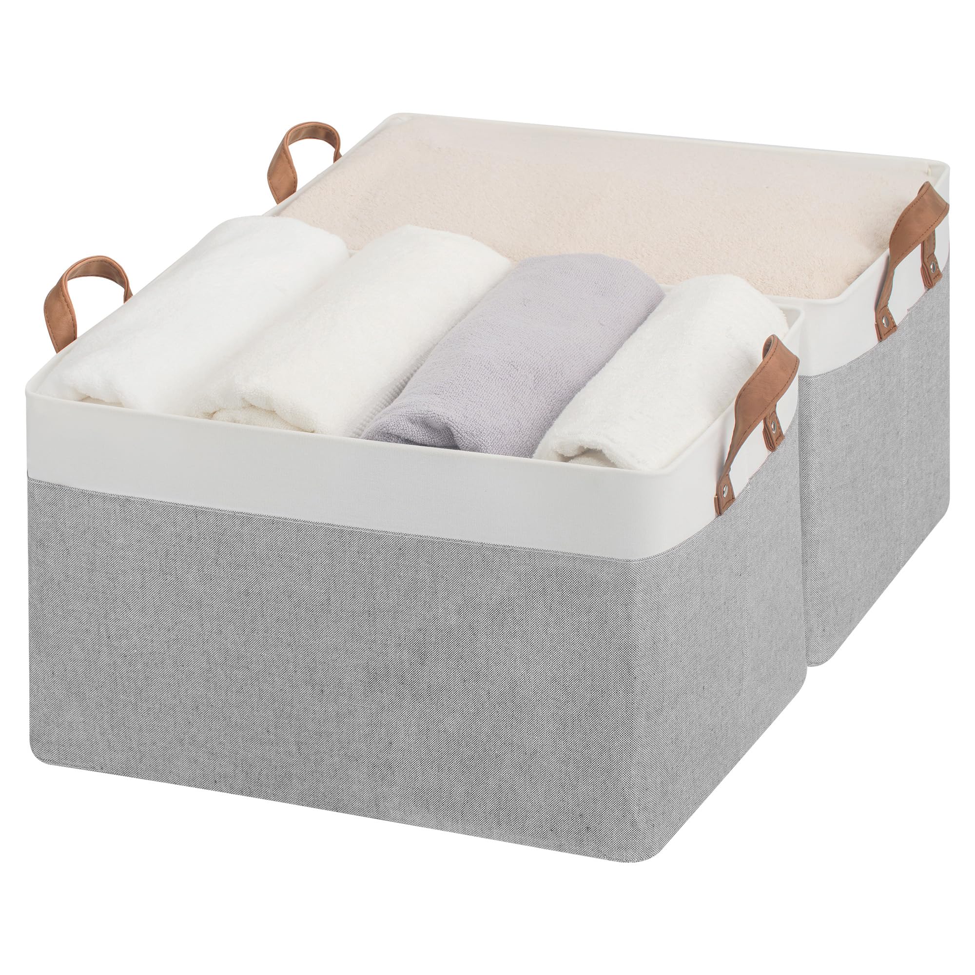 storageworks storage bins, fabric storage bins for shelves, extra large storage baskets with metal frame, closet baskets and bins with handles, jumbo, gray and white, 2-pack