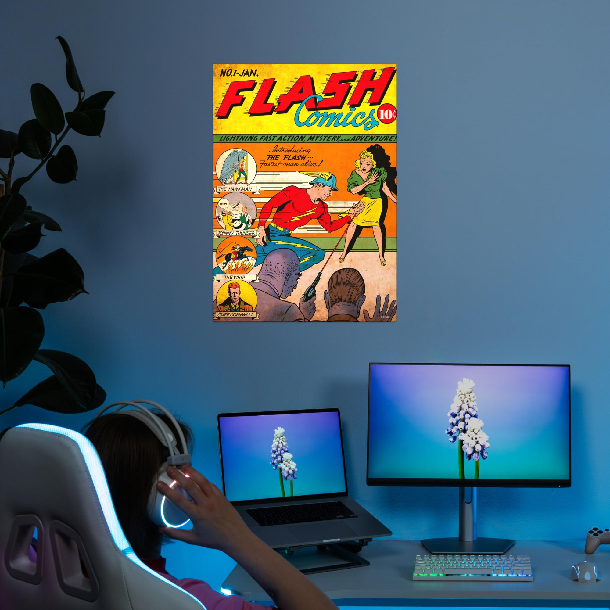 Displate Metall poster DC Comics Flash Comics 1 by Sheldon Moldoff Größe M | Bild Plakate für Schlafzimmer Dekor, Geschenke. Magnetische Befestigung Wandposter, Wanddeko. Metall Wandkunst.