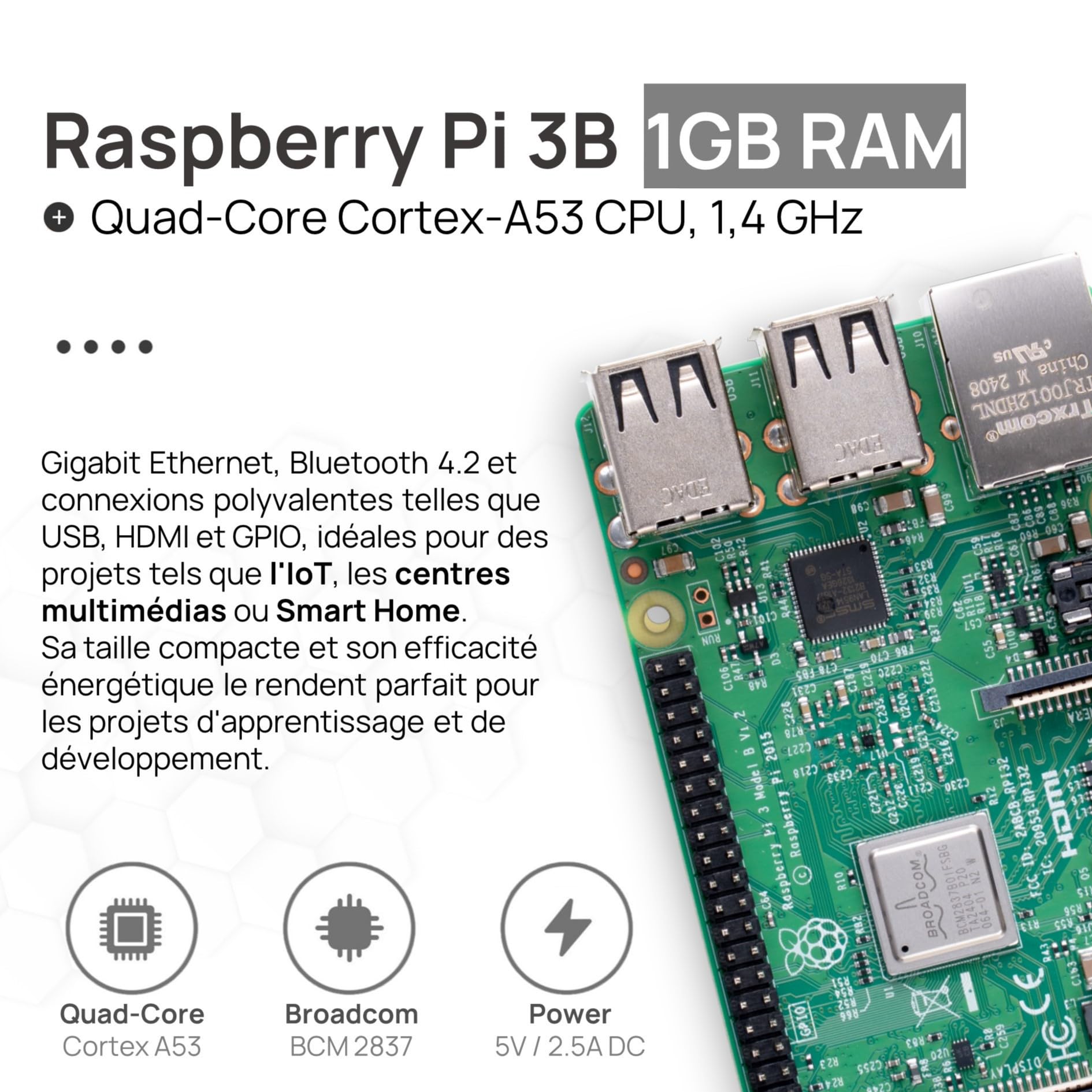 db-tronic Raspberry Pi 3 B 1 Go Starter Kit | Édition 64 Go | Alimentation | Boîtier | HDMI | Lecteur USB | Dissipateurs | idéal pour Home Assistant et Le Smart Home