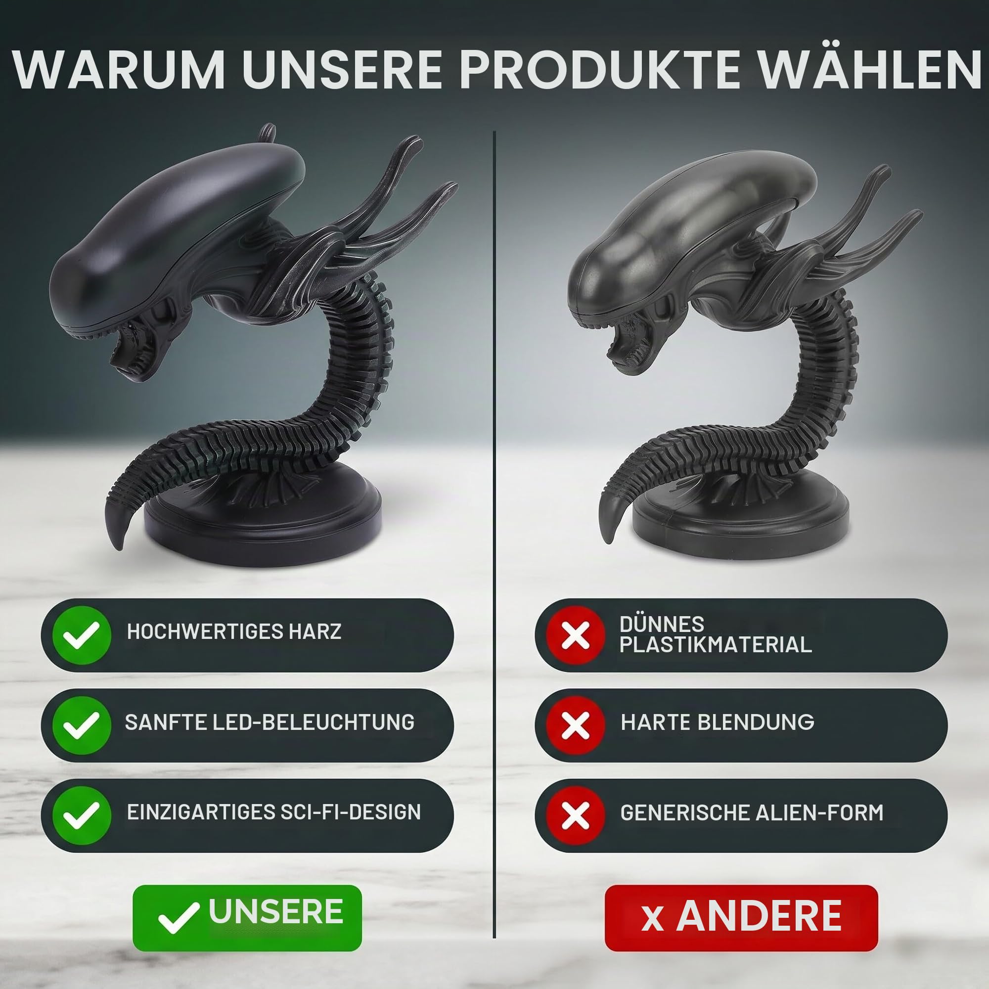 Alien Lampe Schreibtisch, LED Nachtlicht aus Kunstharz mit Sci-Fi Design, Tischleuchte für Horror Fans, kreatives Geschenk Stil 2