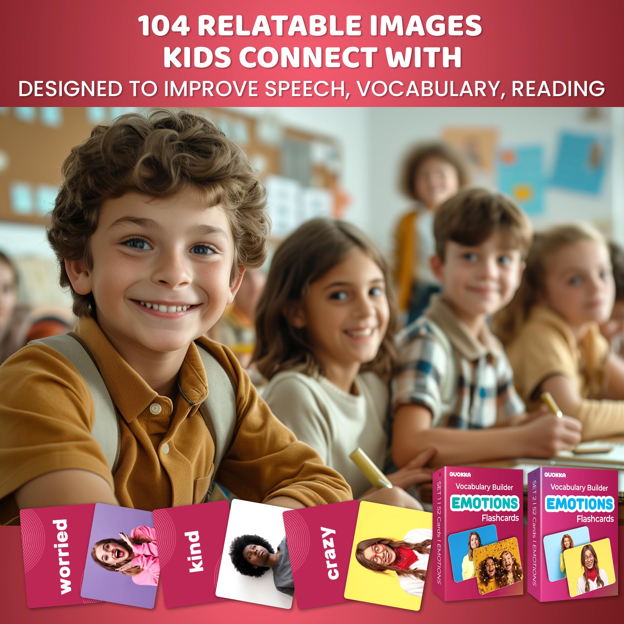 QUOKKA 104 Flash Cards for Kids and Adults - Real-Life Large Preschool Flash Cards for Speech Therapy, ABA Therapy, ESL Teaching, Early Childhood Education, Emotions Vocabulary Building Cards - Image 2