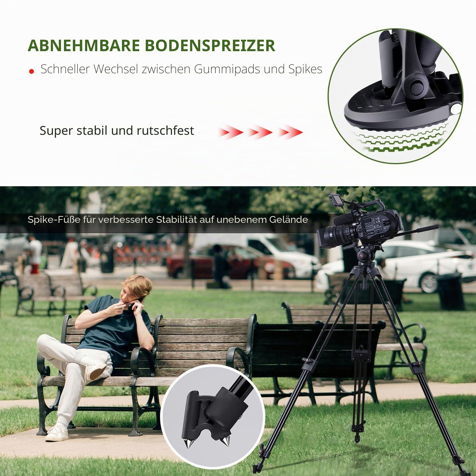 RAUBAY DV-2 Professionelles Flüssigkeitskopf-Video-Stativsystem, 175,3 cm, robuste Kameraständer mit Bodenspreizer, Aluminium-Doppelbein, QR-Platte, maximale Belastung 7,7 kg für DSLR, Digital Cine | DV-2 unterstützt bis zu 8 kg mit einem Fluidkopf, ideal