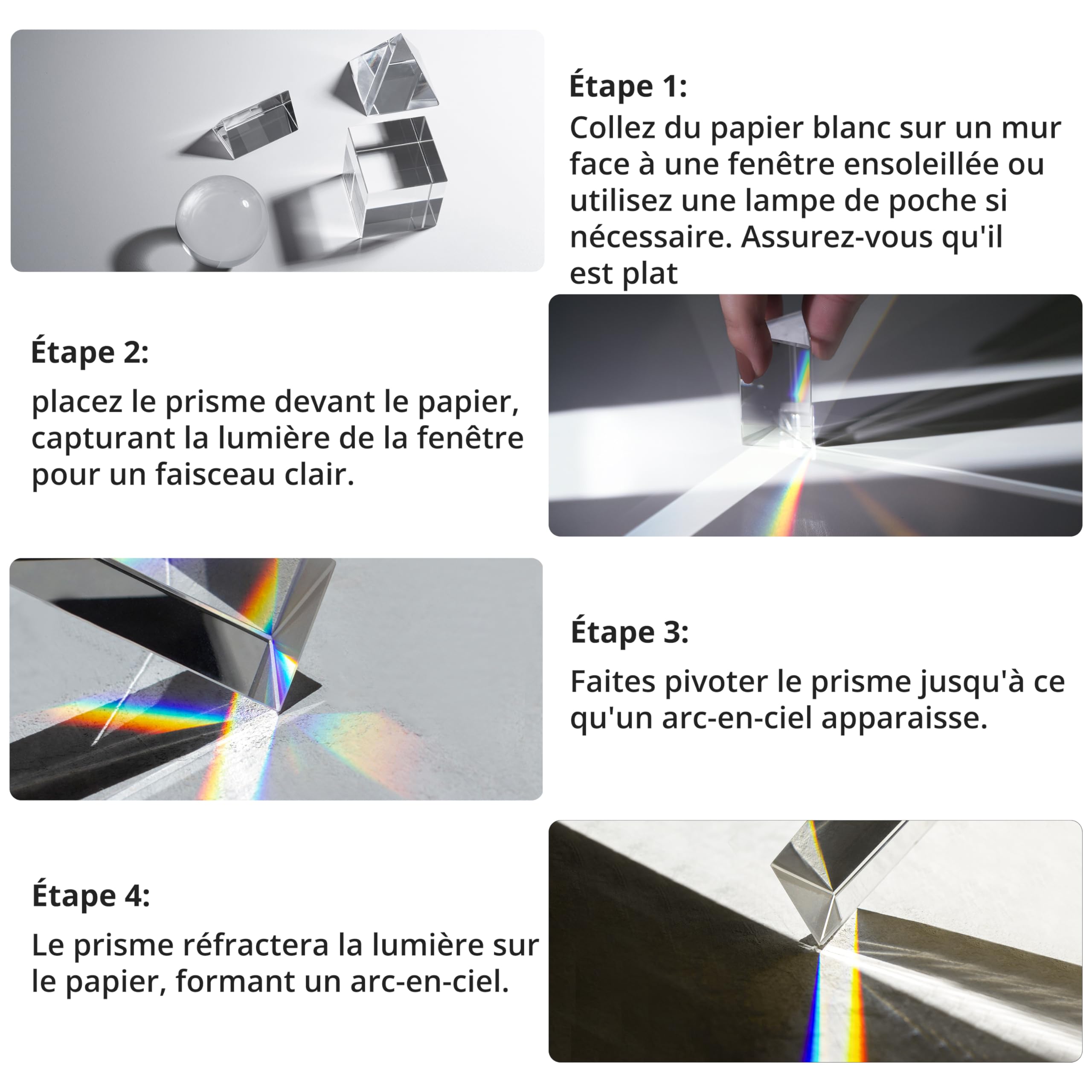 Winter Shore Set en Cristal 4 Pièces - Boule Cristal Photographie, Cube, Pyramide, Prisme Optique Triangulaire en Verre Optique K9 - pour Enseigner, Jouer, Décorer & Prendre des Photos