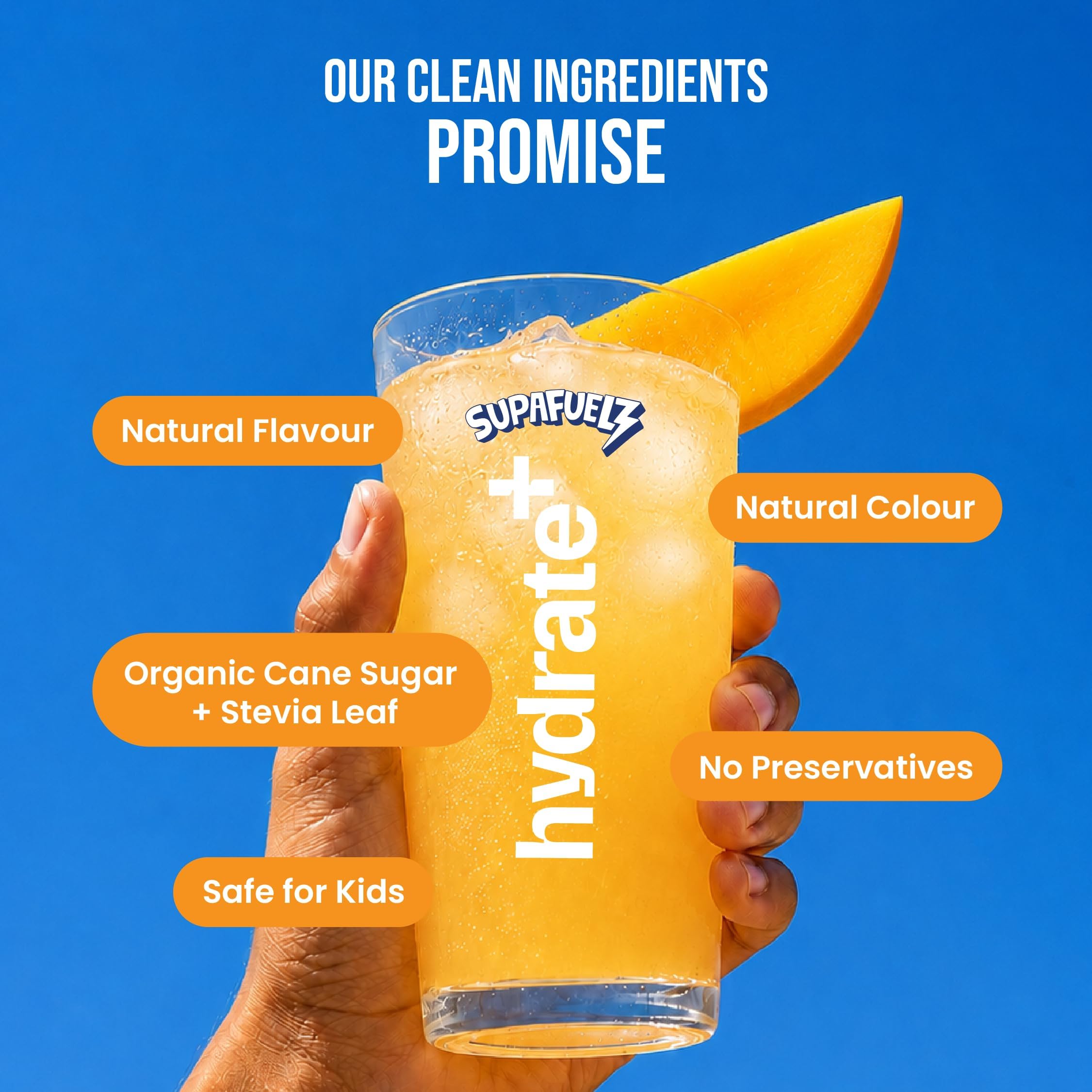 Hydrate+ Kids Hydration Drink Mix Combo Pack | 5 Electrolytes + Vitamins C, B6 & B12 | Coconut Water Powder | Just 2g Organic Cane Sugar | Juicy Mango (10 Sachets) + Tangy Orange(10 Sachets) — Amazon image 7
