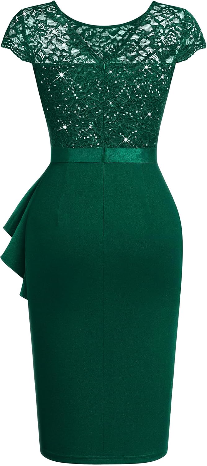 Miusol Women's Elegant Cap Sleeve Sequin Lace Cocktail Dress - Image 6
