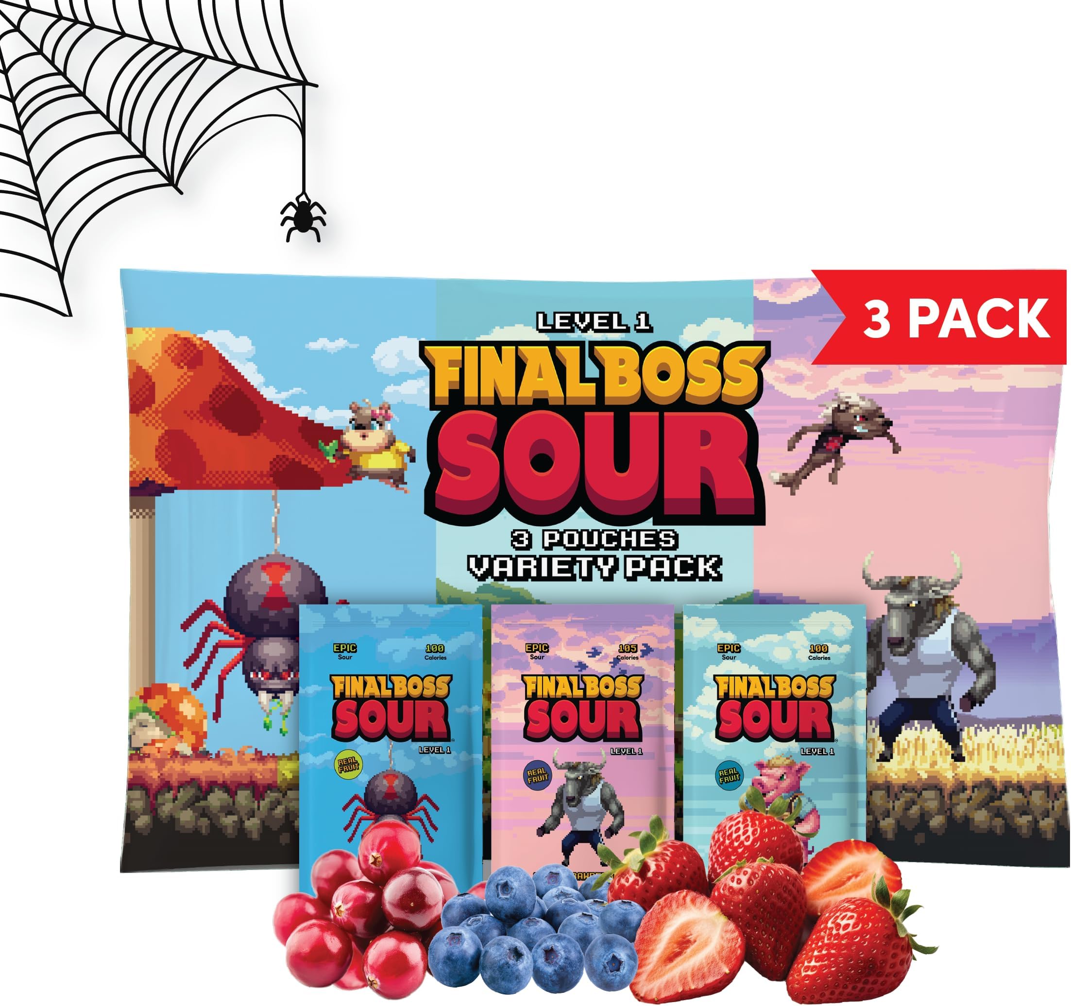 FINAL BOSS Final Boss Mini Sour Candy Packs, The World's Most Extreme Super Sour Snack Challenge, No Artificial Dyes, Healthy Low Calorie Snack for Kids and Adults - Package
