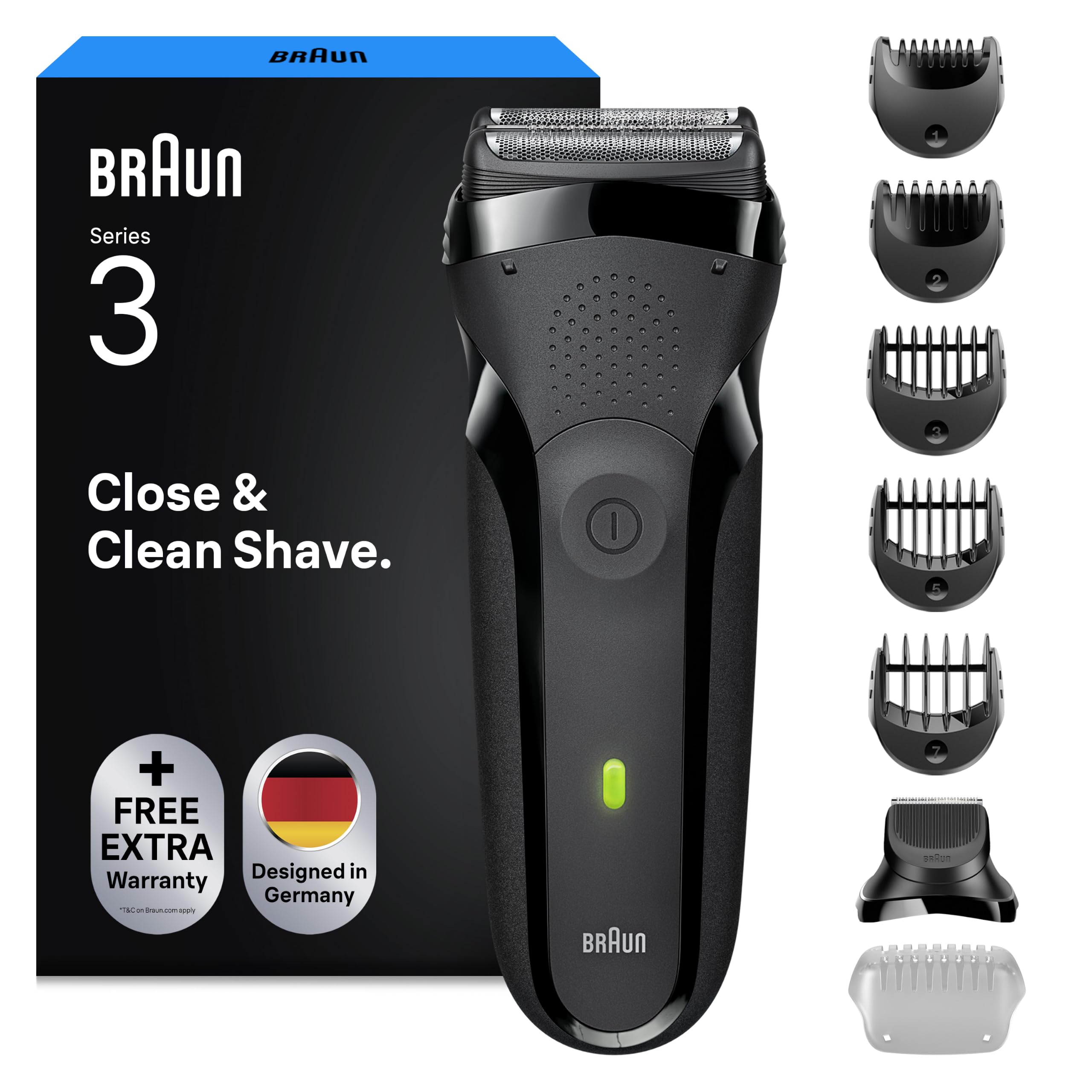Braun Series 3 Elektrorasierer für Männer, Trockenfolienrasierer, 5 Kämme