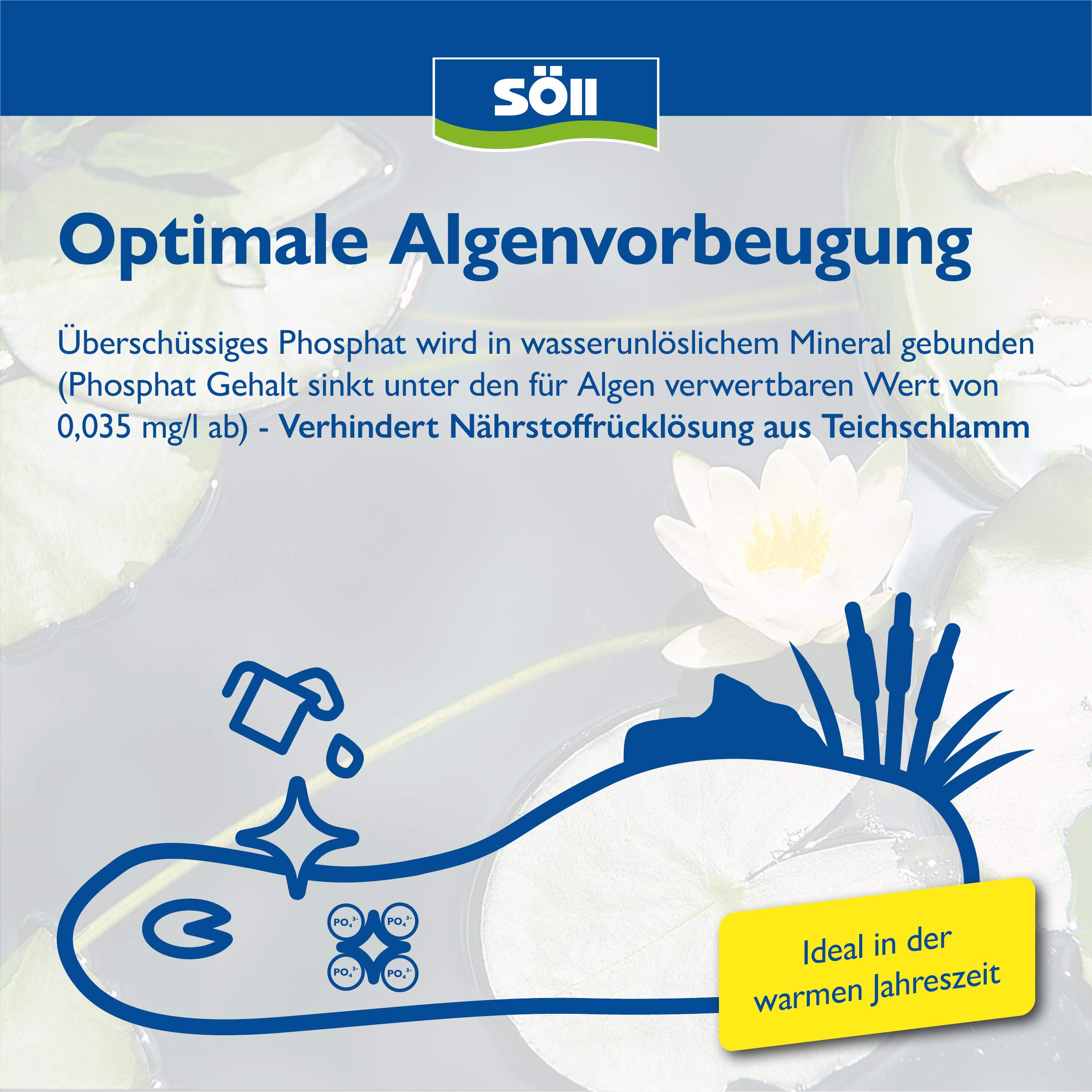 Söll 80494 PhosLock 10 kg - Phosphatbinder, senkt Phosphatgehalt, zur Algenkontrolle, Teichpflege zur Algenvorbeugung im Teich Pflanzenteich Fischteich Koiteich