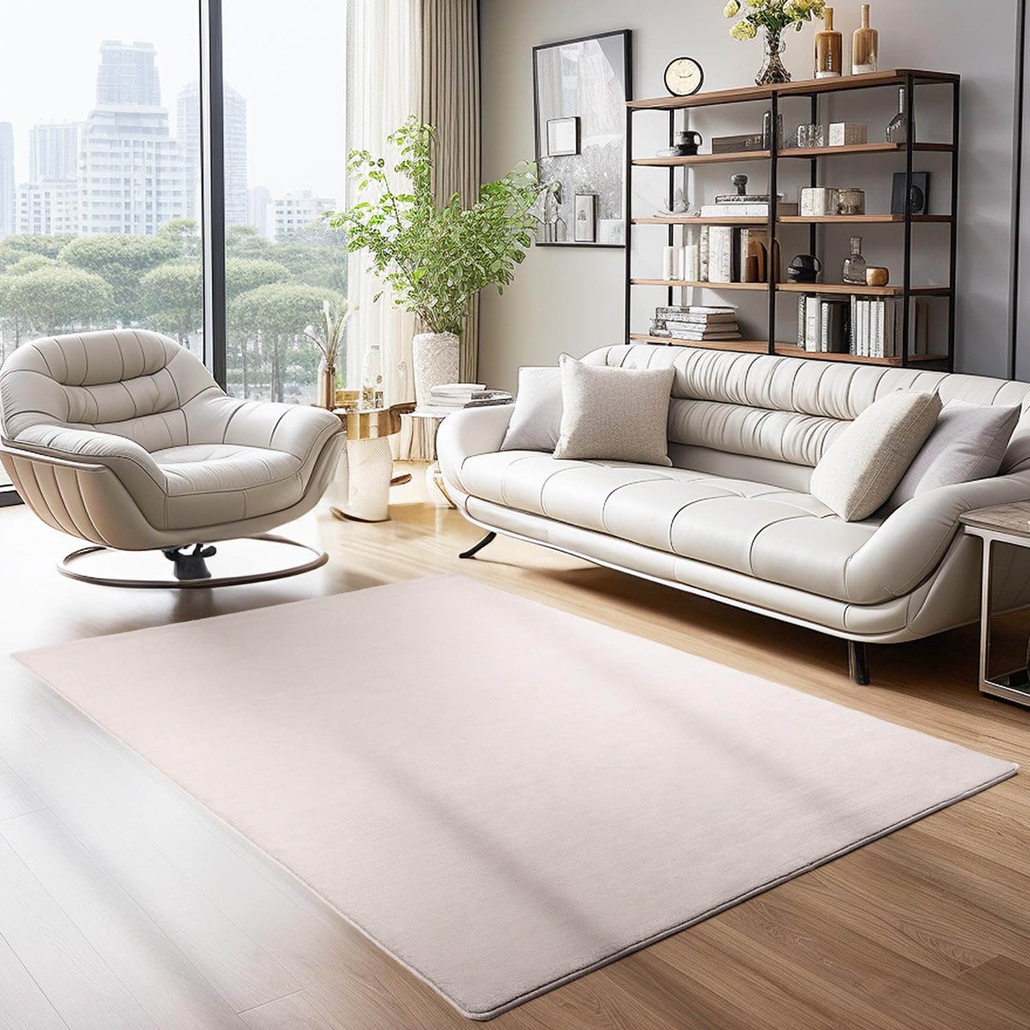 Tapis de Salon, Tapis de Séjour, Unicolore Lavable en Microfibre Douce, Essential (Couleur: Beige - Taille: 240 x 340 cm)