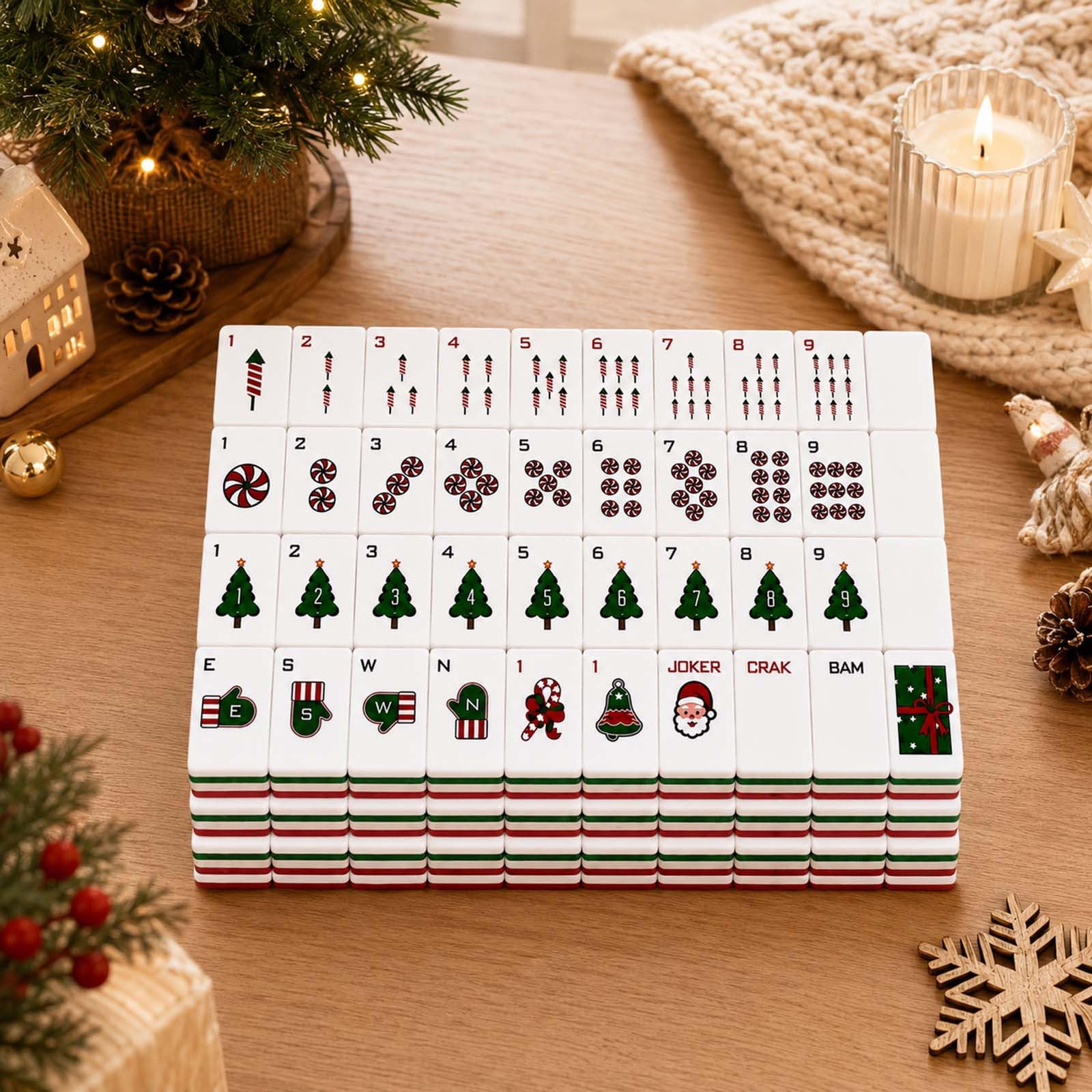 Christmas American Mahjong Set, 160 Acryl Mahjongsteine mit Gravur
