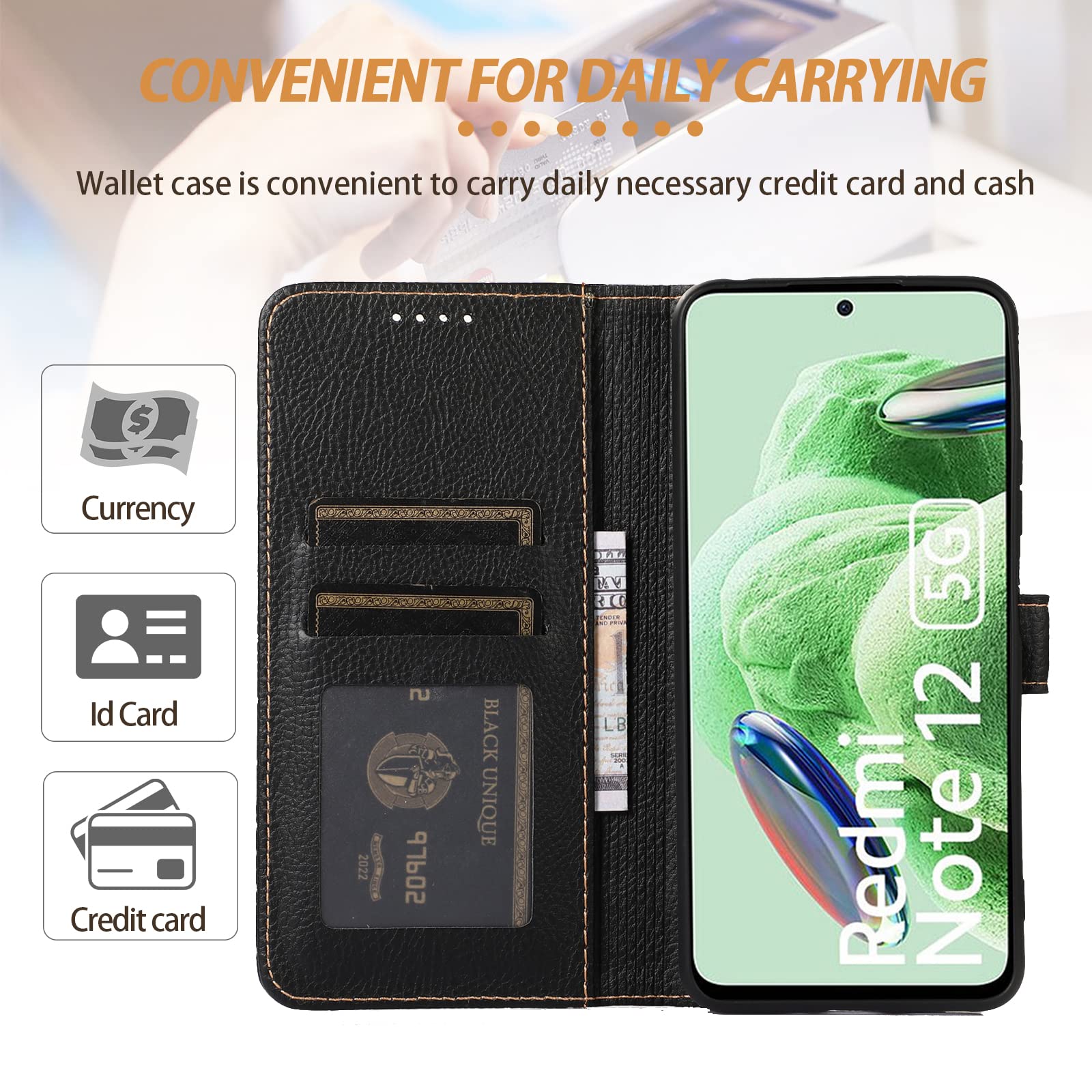 Cover A Libro Portafoglio Per Xiaomi Redmi Note 12 5G/Poco X5 – Con Slot Portacarte E Supporto, Motivo Gatto (Blu)