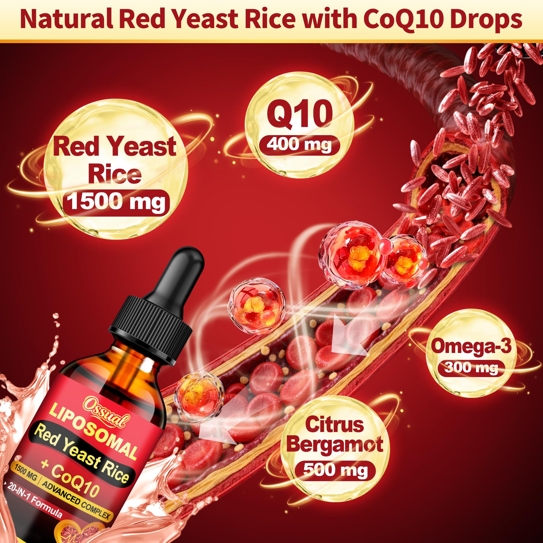 20-in-1 Liposomal Red Yeast Rice with CoQ10 Liquid Drops 1500mg, 2 Fl OZ — Amazon image 3