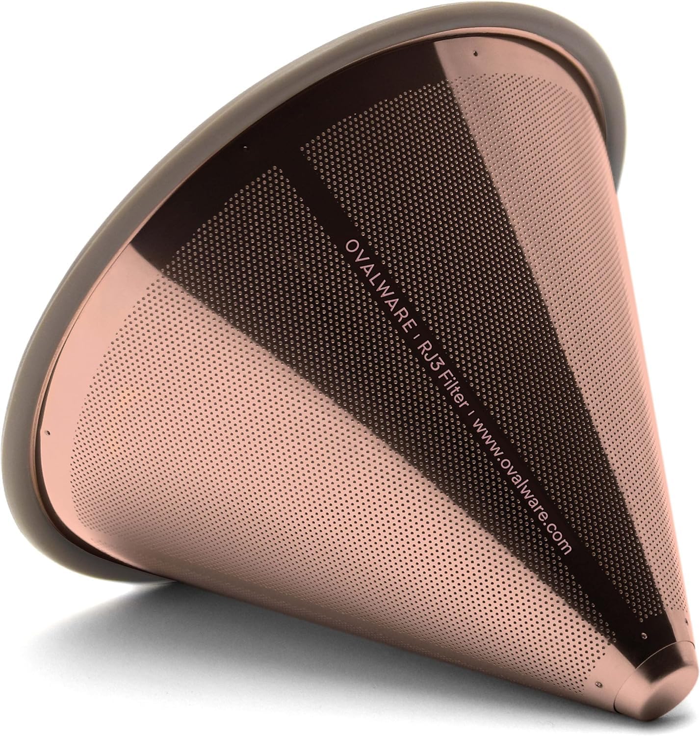 OVALWARE Paperless Stainless Steel Pour Over Coffee Filter – Reusable and Permanent Coffee Cone Dripper for Ovalware, Chemex, Hario and Other Carafes (Titanium Rose Gold)