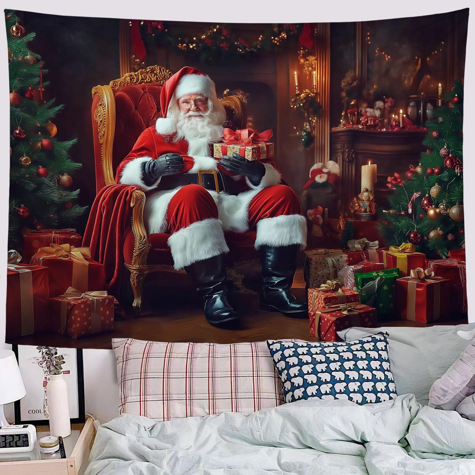 MULERN Festività Decorazioni Arazzo, 230x180cm Tappezzeria Babbo Natale Arte Arazzo, Estetico Panno da Parete Appeso, Decorazione Parete per La Casa, Camera da Letto, Soggiorno(Marrone rossastro)