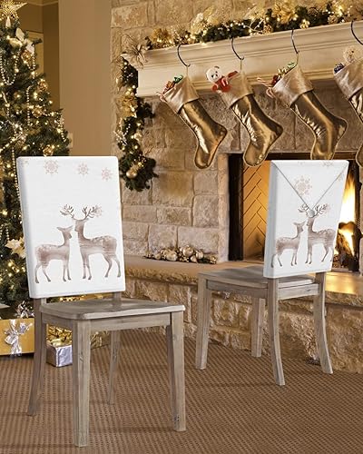 Miniatura 4 de Juego de 4 fundas protectoras para sillas de comedor navideñas, diseño de copos de nieve en acuarela de invierno, fundas protectoras para sillas de