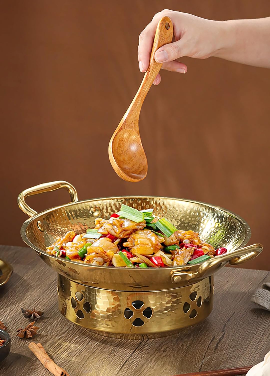 Tri-Ply Stainless Steel Paella Pan,Stainless Steel Double Ears Pan, Nonstick Cooking Skillet Cookware Seafood Lobster Plate,for Outdoors,Camping,Parties,Gold,22cm/8.6in