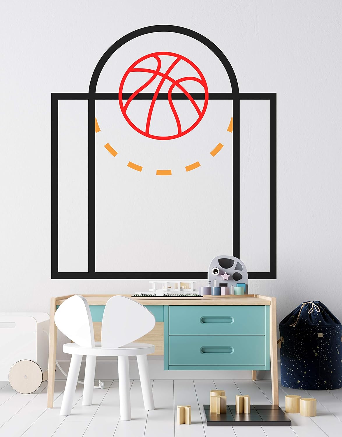 Stickerbrand Basketball Court Free Throw Line Wall Decal. #6240 (65in Tall X 58in Wide)