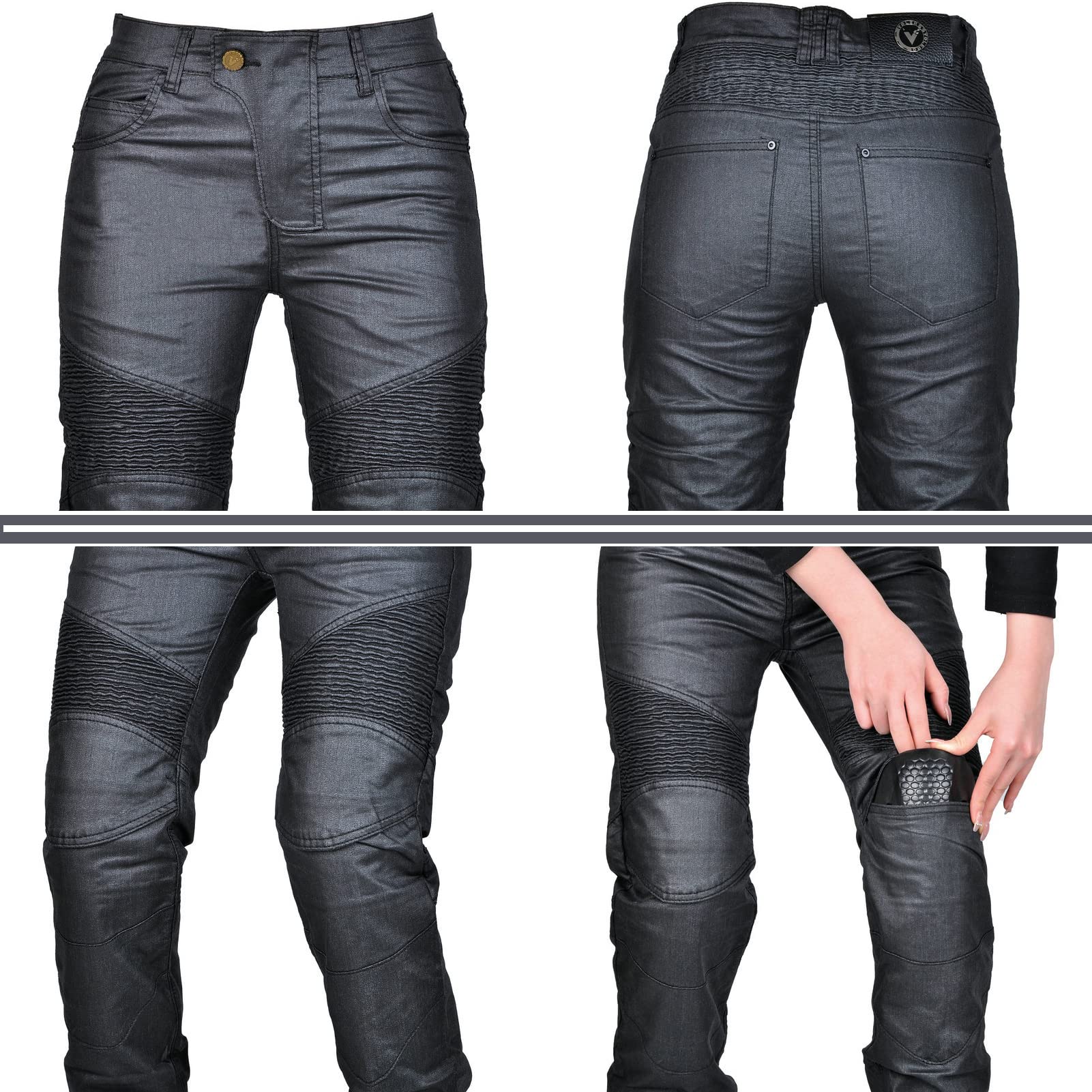 Pantaloni Moto Donna, Pantaloni Moto, Jeans da Motociclista Elasticizzati Slim Fit da Donna, Jeans Moto, con 4 Imbottitura di Protezione