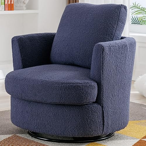 Miniatura 10 de Silla giratoria decorativa, sillas giratorias redondas de felpilla de 31.9 pulgadas de ancho para sala de estar, cómoda y moderna silla giratoria de