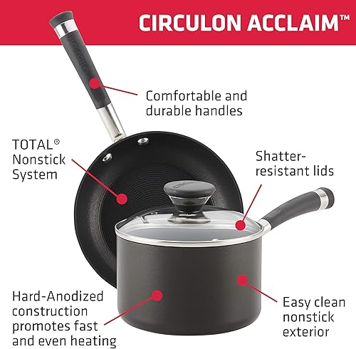 Vista 14 de Circulon Acclaim - Cacerola antiadherente anodizada dura con tapa, 4.5 cuartos de galón, color negro