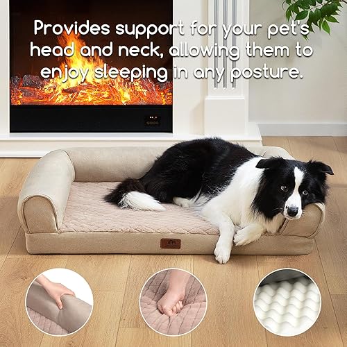 Miniatura 4 de Hollypet Cama ortopédica para perros grandes, sofá de espuma de apoyo para mascotas con funda extraíble lavable y parte inferior antideslizante,