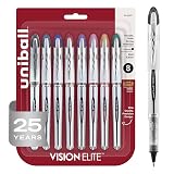 uni-ball® Vision™ Elite™ Liquid Ink Rollerball Pens, Bold Point, 0.8 mm, Black Barrel, Assorted Ink Colors, Pack Of 8 – view 1