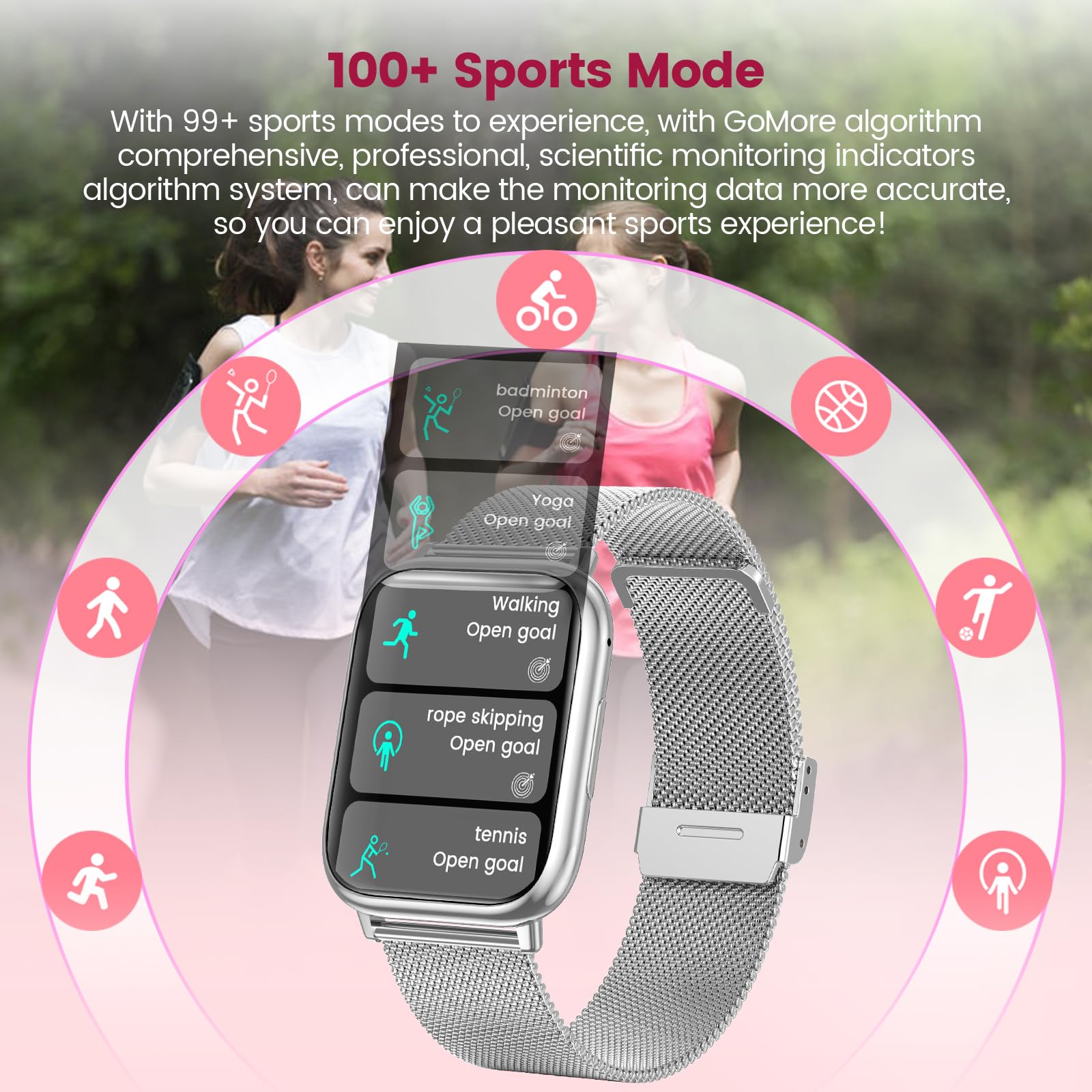 Smartwatch Donna con Chiamate Bluetooth, 1,83” Smart Watch 107+ Sportive con SpO2/Ciclo Mestruale/Frequenza Cardiaca/Monitoraggio Sonno/Impermeabile IP68 FitnessTracker per iOS Android (Argento)