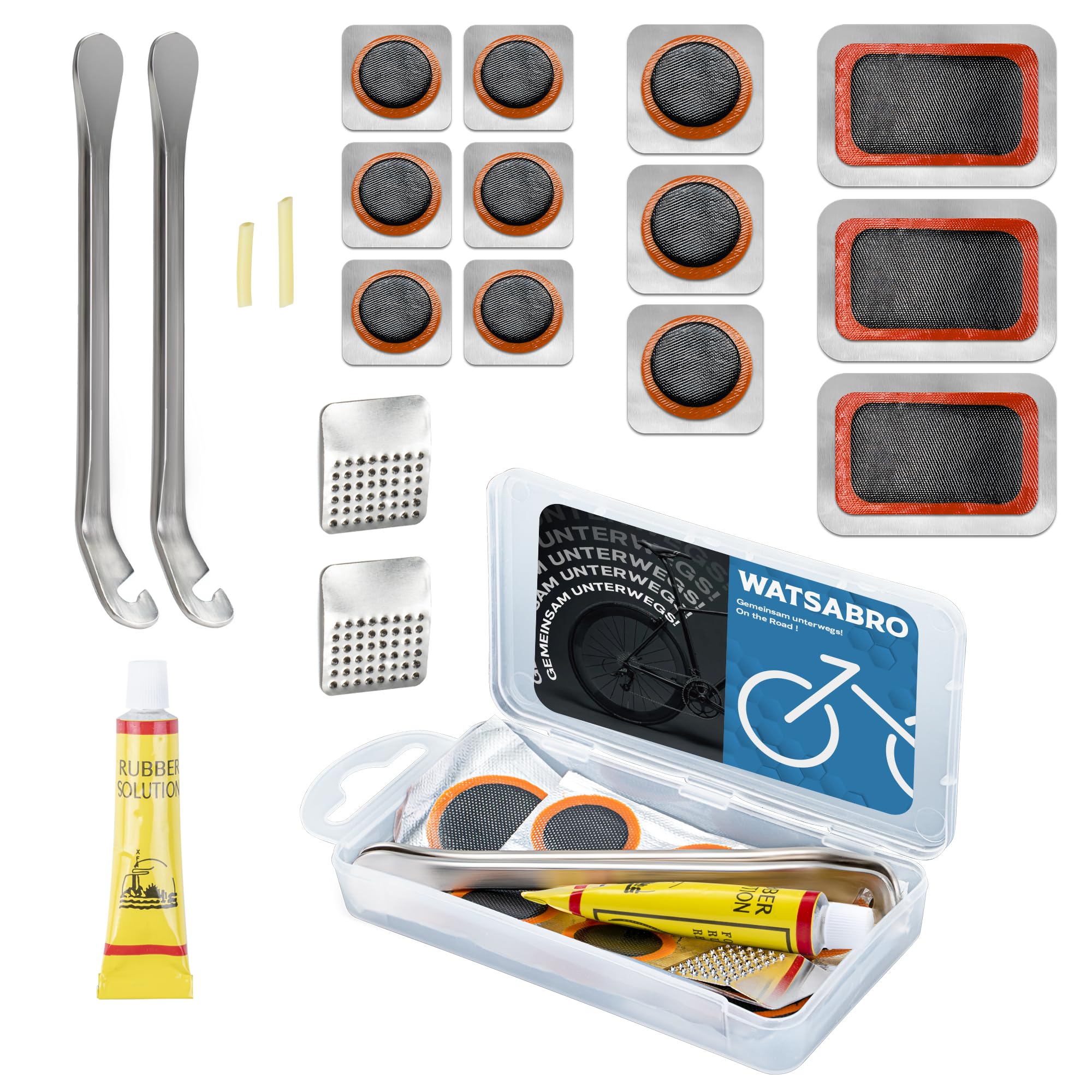 WATSABRO Flickzeug Fahrrad Reparaturset, Fahrrad Flickzeug,Flickzeug Fahrrad Reifen Flickzeug Reparaturset mit Reifenreparaturkleber für Radfahrer, Motorräder und aufblasbaren Gummi Sport & Freizeit