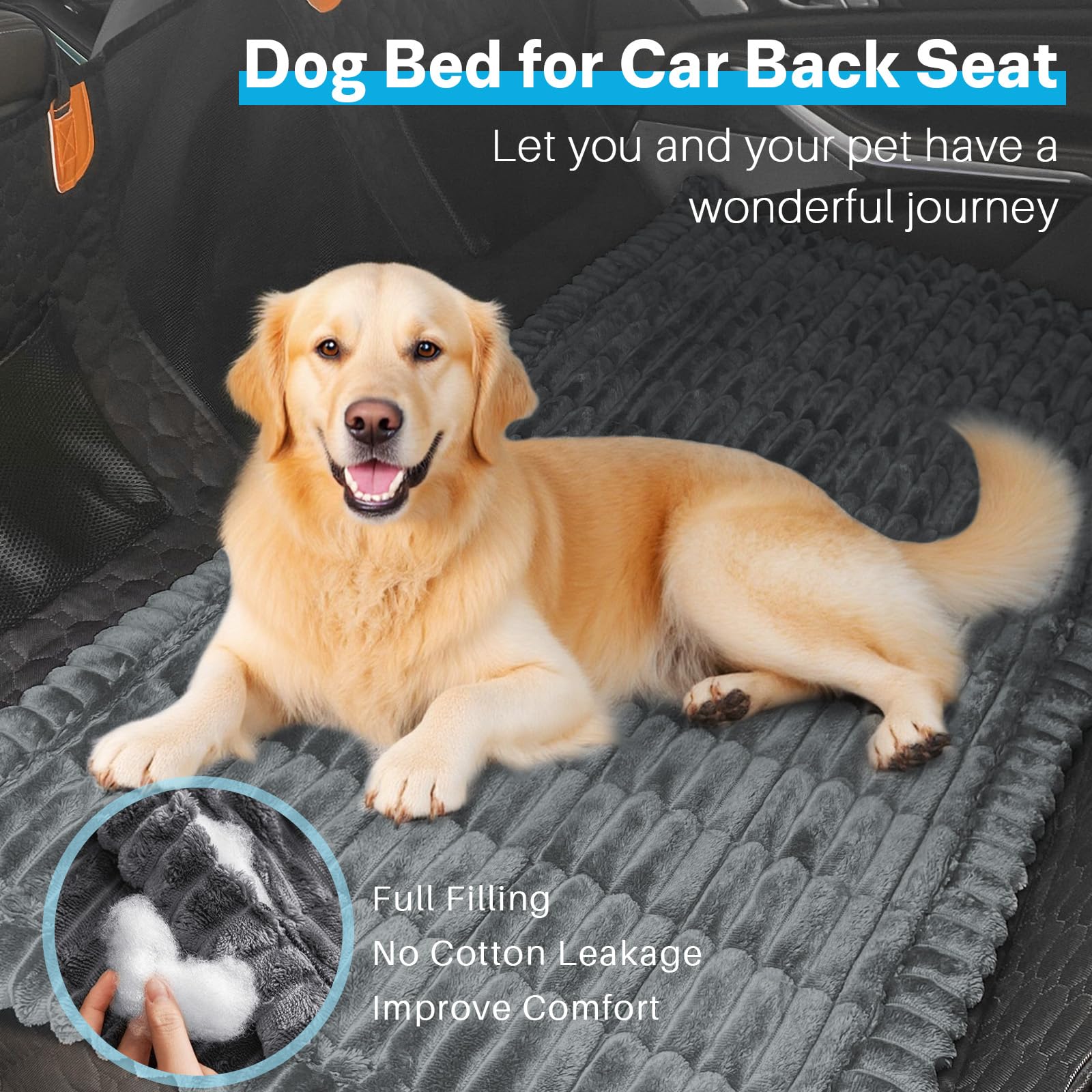 GKXLH Housse de siège arrière pour chien - Tapis de lit doux et antidérapant pour siège arrière de voiture et chien - Épais - En velours côtelé - Gris foncé - 63 x 138 cm