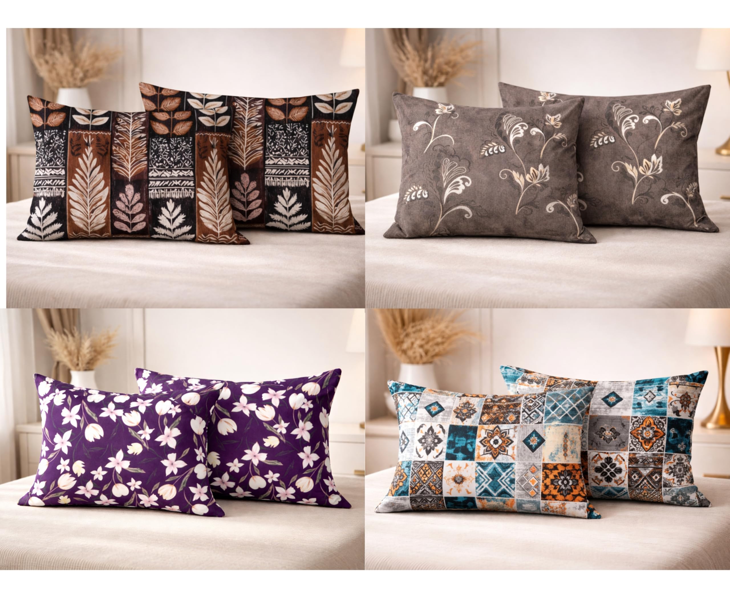 RD TREND® Glace Cotton Assorted Pillow Cover Set of 4 (8 Pcs) – Premium 210 TC, Standard Size 18"x28" | Soft & Breathable Floral Printed Pillowcases for Bedroom & Home | Mix-4-image-37