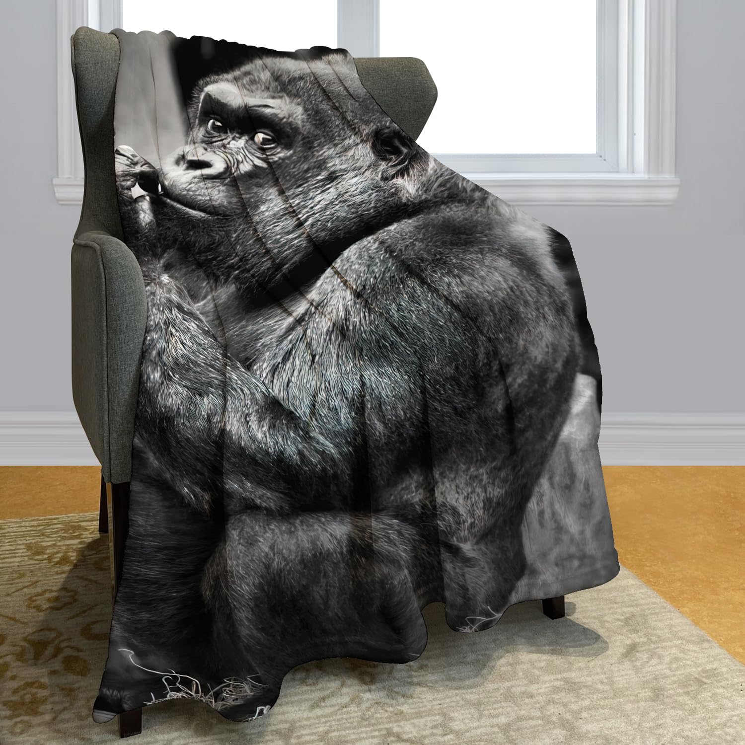 Rstick Gorilla Blanket Funny Animal Orangutan Fleece Blanket Soft Fuzzy Plush Throw Blankets For Couch Bed 60"X80"