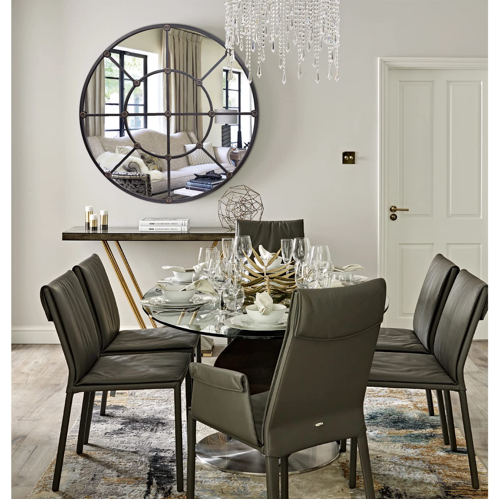 Amazon.co.jp: GIFTTROVE グリッドラウンドミラー 35インチ、メタル