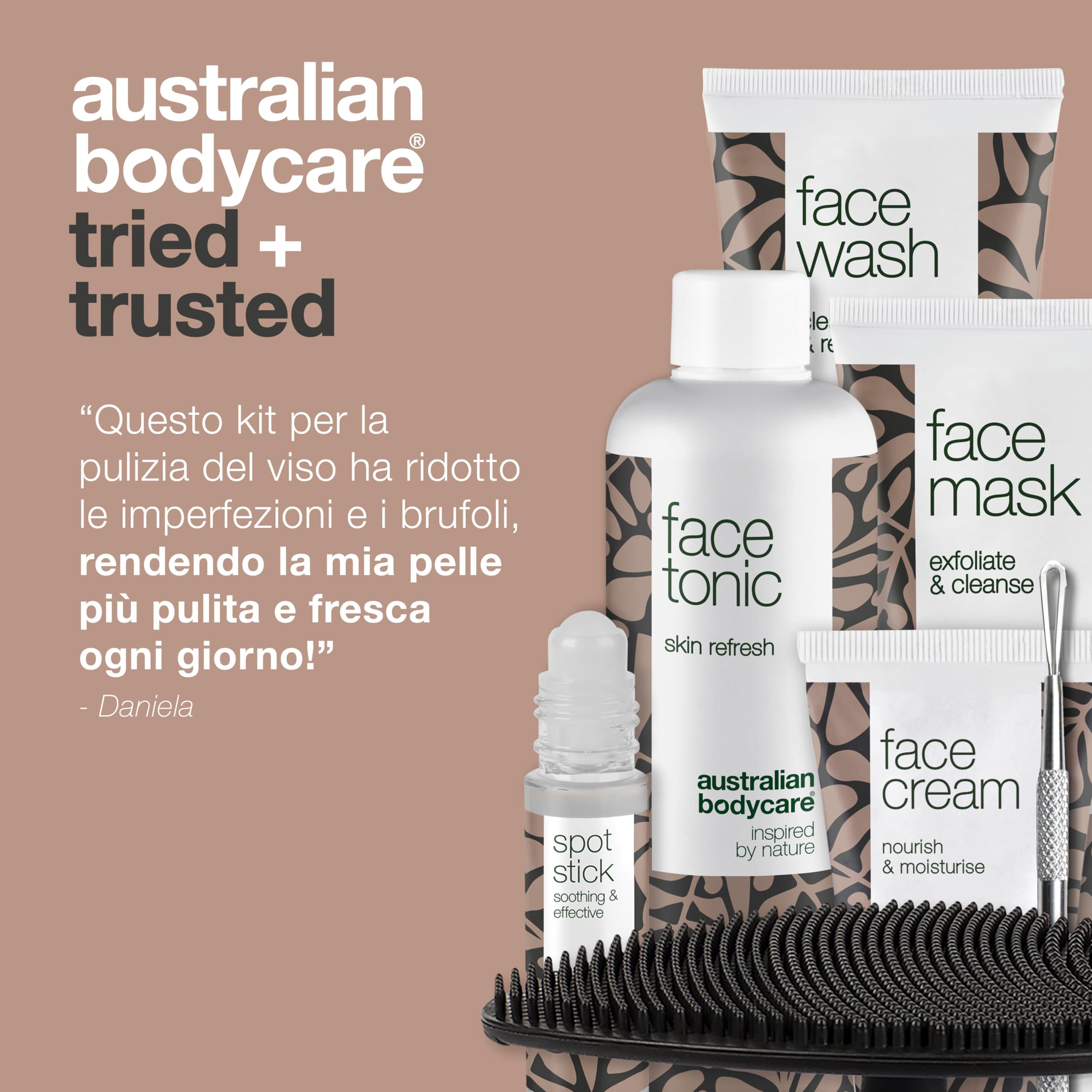Kit per gli inestetismi della pelle | 7 prodotti contro pori ostruiti, brufoli e imperfezioni | Detergente viso, tonico, crema, roll on antibrufoli, maschera, leva comedoni e spazzola pulizia viso