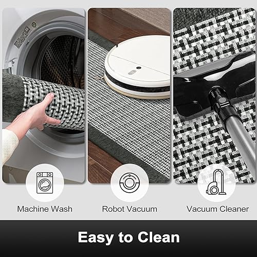 Miniatura 6 de Collive Juego de 2 alfombras de cocina y corredores, lavables, largas, absorbentes, para el piso, cocina, juego de alfombras tejidas para baño,
