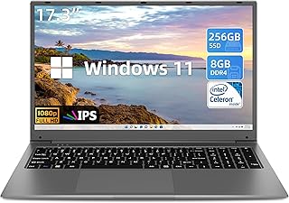 SGIN Laptop, 17 Inch Notebook, Windows 11 Laptops Computer with 8GB RAM 256GB SSD, IPS Full HD Display, Intel Celeron Quad-core Processor, Mini HDMI, Webcam, Wi-Fi, Expandable Storage 512GB TF