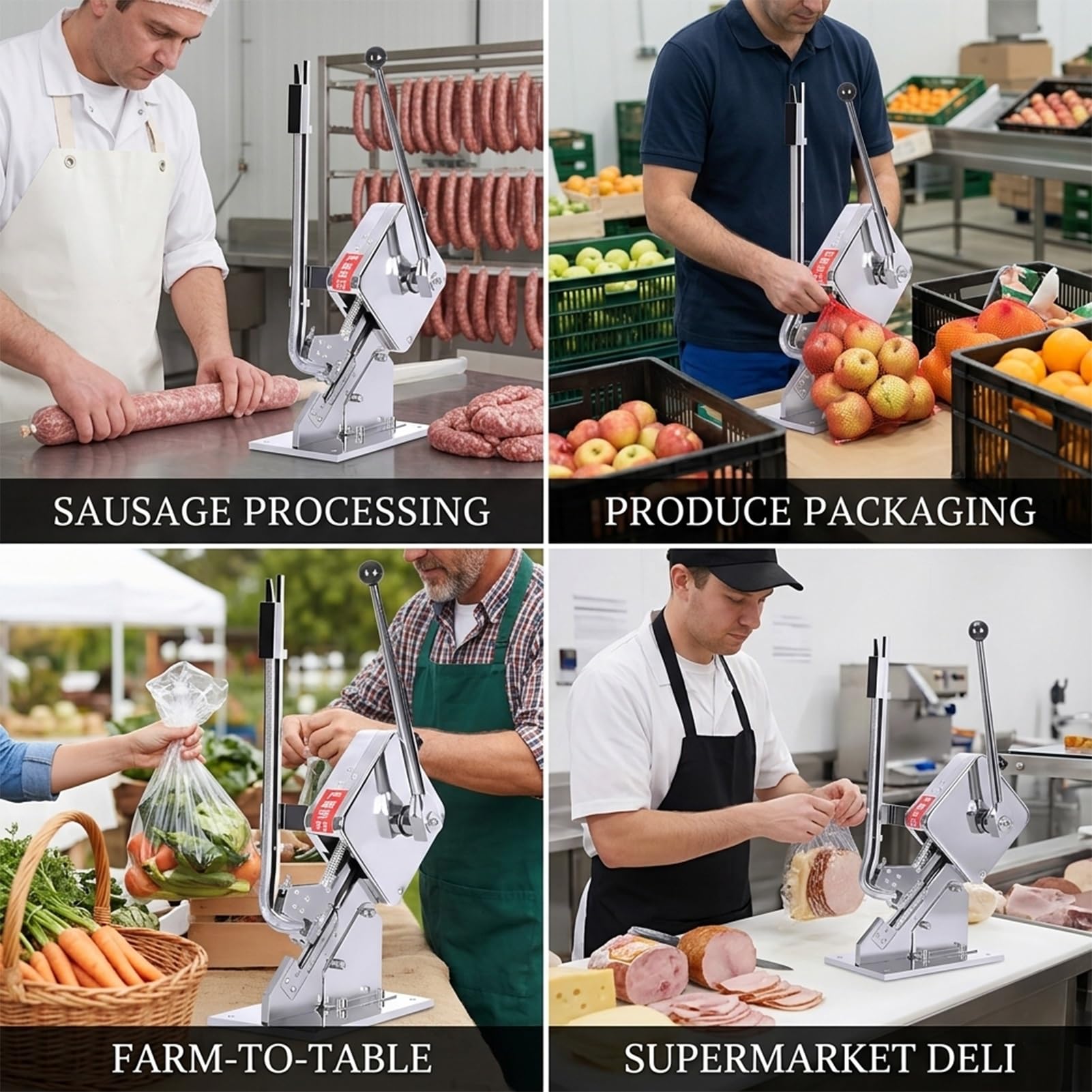 Tagliasalsicce manuale, in acciaio resistente, per legatura di salsicce da 50 a 120 mm, funzionamento a leva facile per negozi al dettaglio