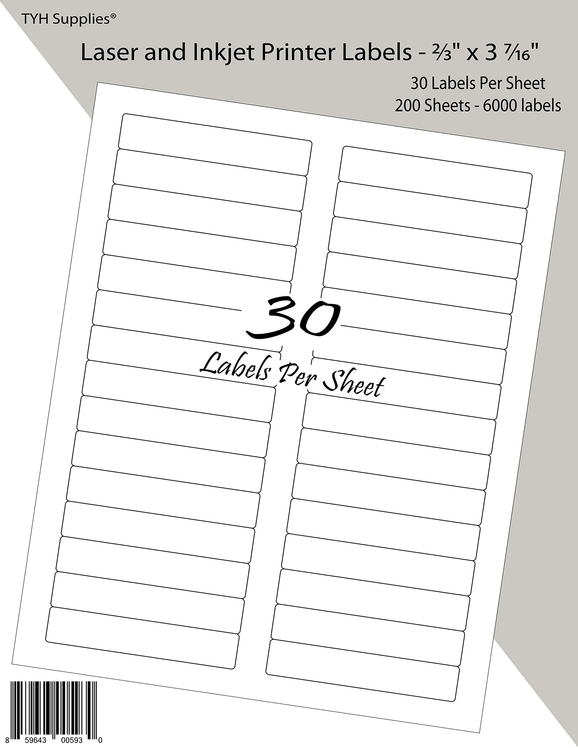 TYH Supplies File Folder Labels White Matte 2/3 x 3-7/16 Inch, 6000 Labels, Laser & Inkjet, Strong Adhesive, Compatible with Avery 8366 Template