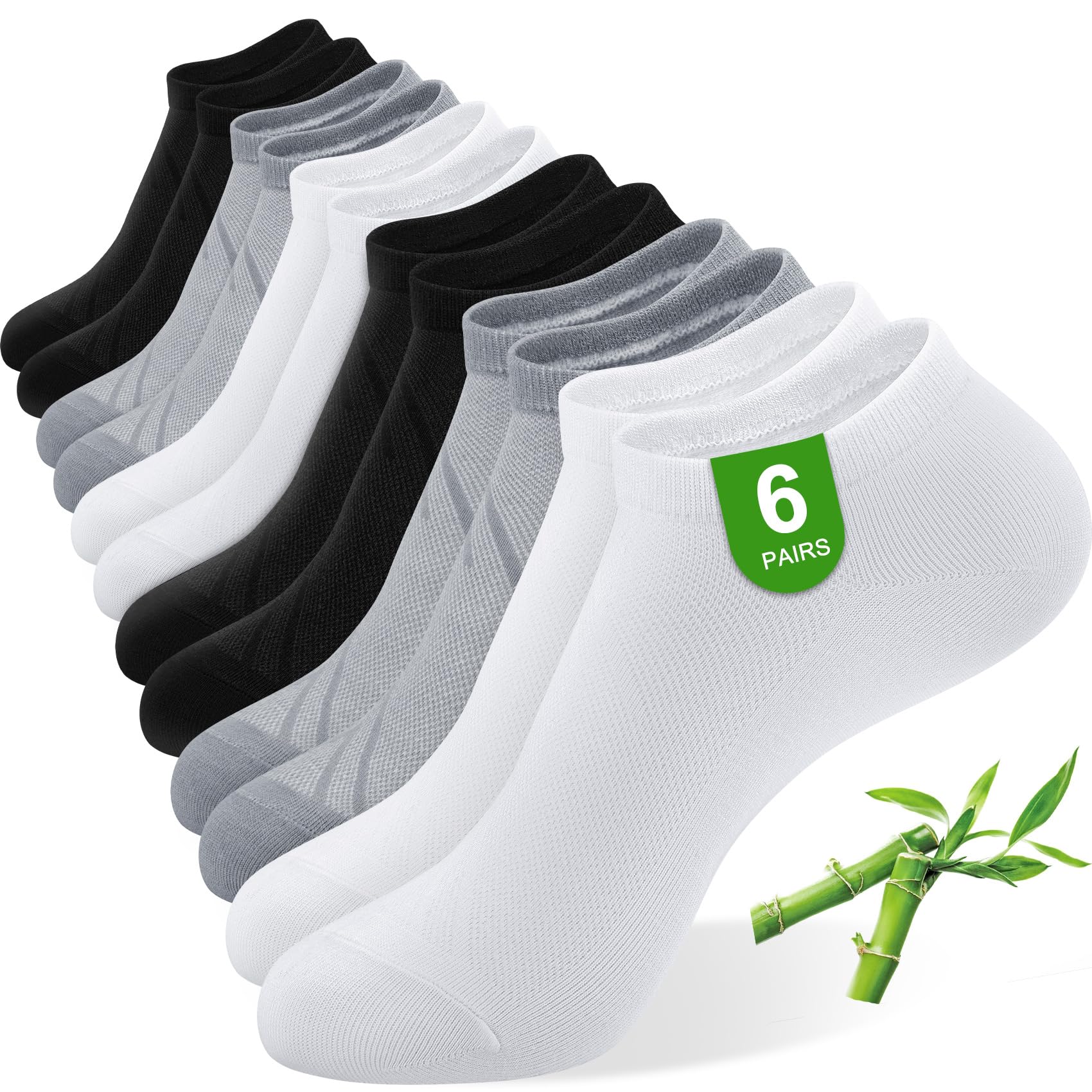 Kotashion 6 Paar Bambus Sneaker Socken Damen 36-40 Atmungsaktiv Sportsocken Sommer Kurze Socken Laufsocken Halbsocken Bambussocken Damen