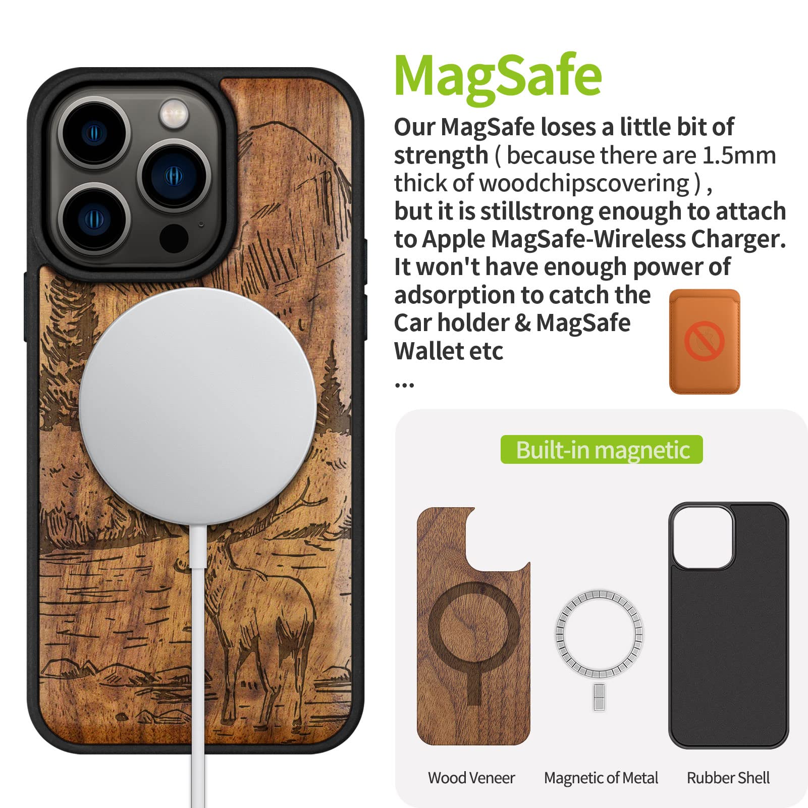 Custodia IPhone 14 Pro Carveit - Legno Noce Inciso Laser Con MagSafe - Foto 5