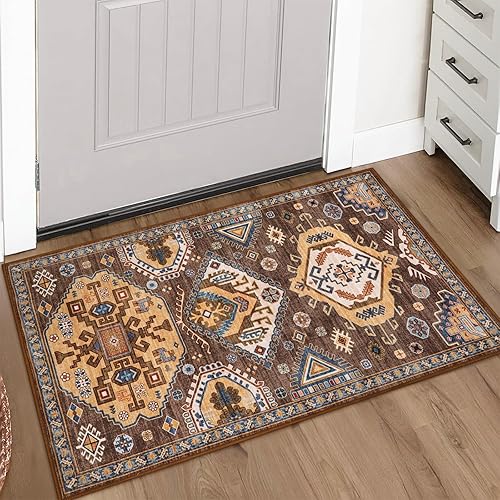 Miniatura 3 de Lahome Alfombra oriental de cocina de 2 x 3, color marrón, para interiores, entrada, entrada, entrada, vestíbulo, suelo, ultrafina, de pelo bajo, no