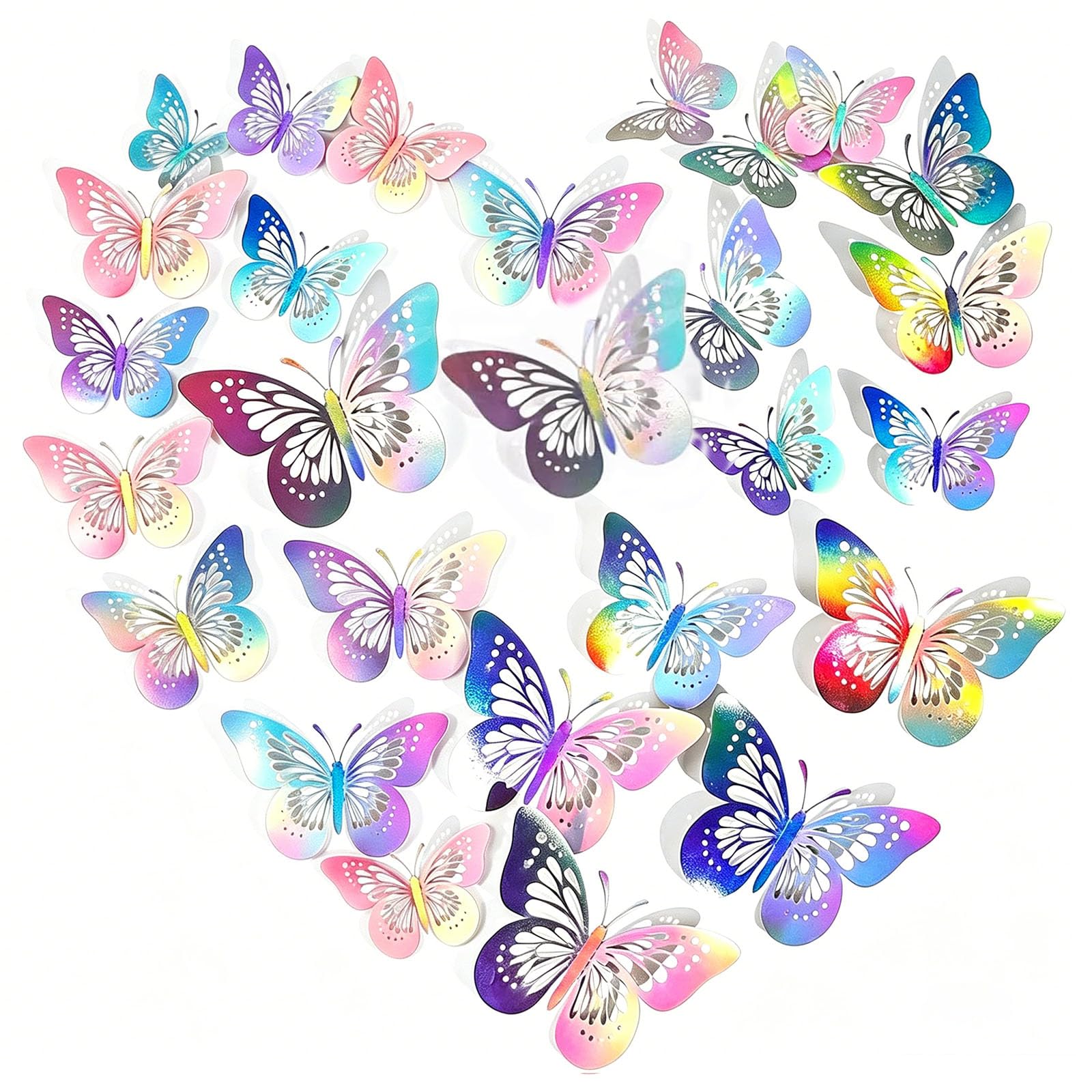 FYSL 60 Stück 3D Schmetterlinge Wandaufkleber - Selbstklebende Schmetterlingsdeko für Wohnzimmer, Schlafzimmer, Babyzimmer - Wandtattoos mit 3D-Effekt