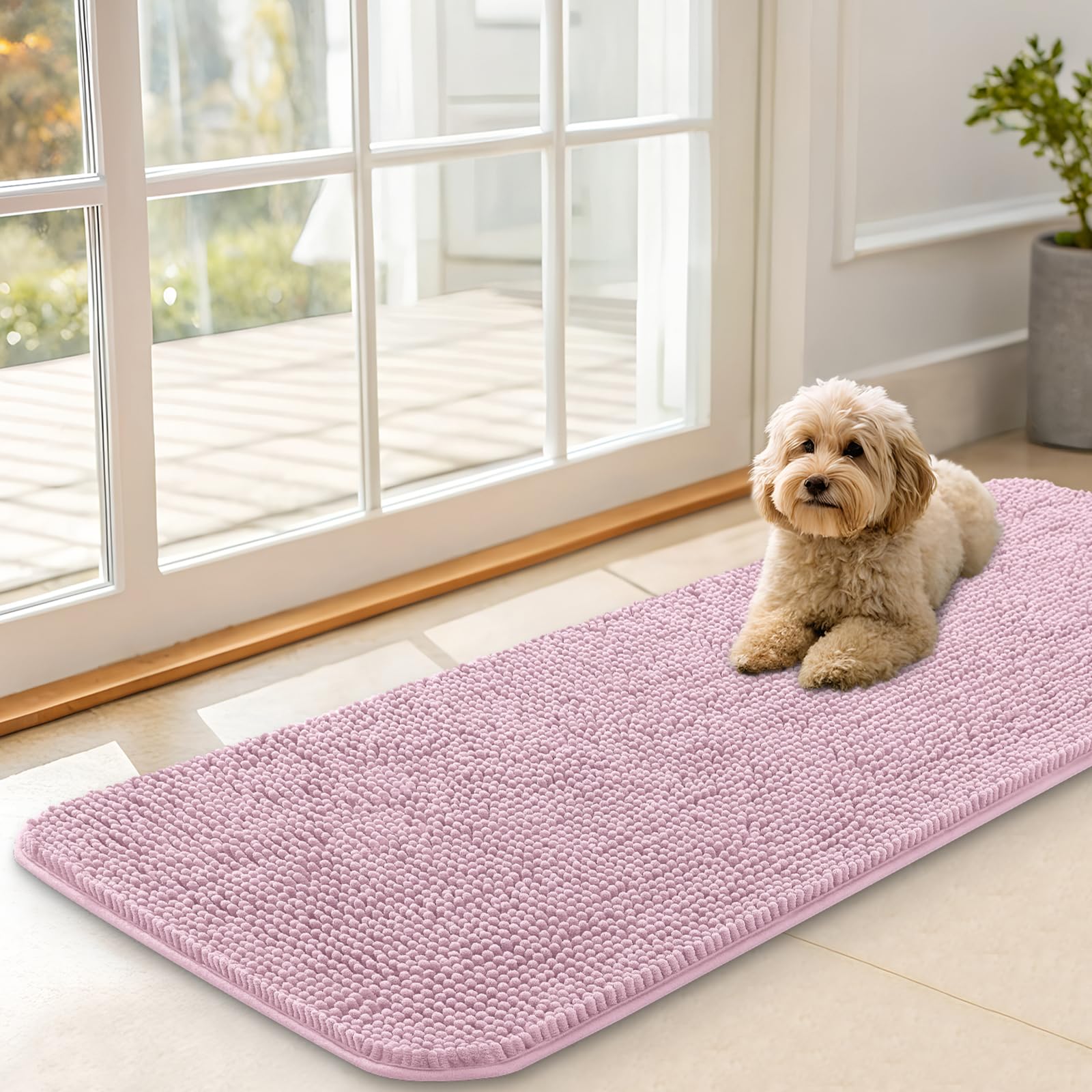 OLANLY Dog Door Mat for Muddy Paws 47x17, Super Absorbent Chenille Mud Mat